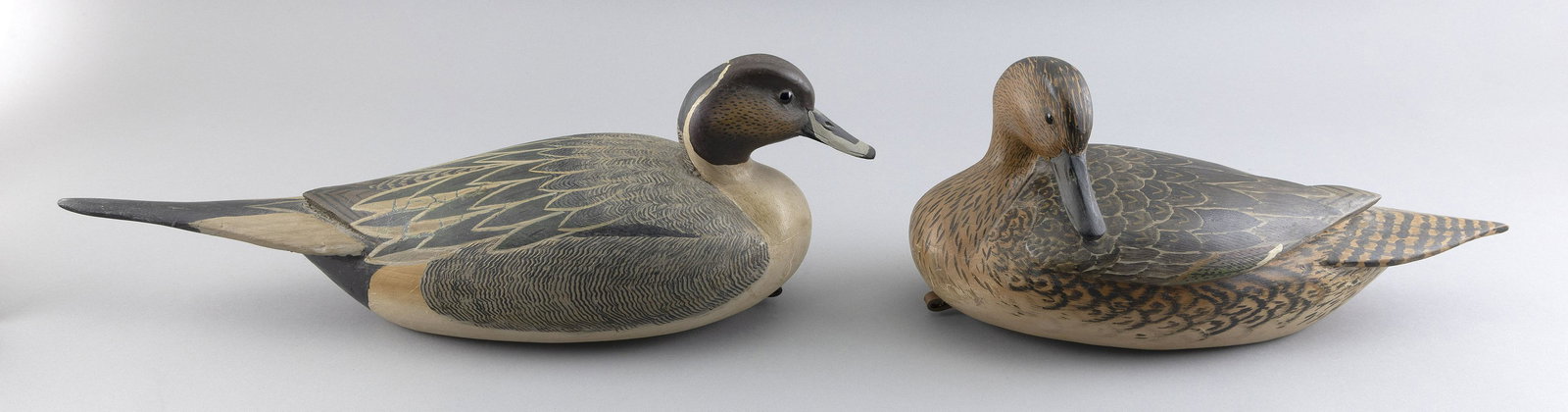 PAIR OF GRAYSON CHESSER PINTAIL DECOYS Virginia, 20th Century Lengths 15” and 19.5”. (1 of 3)