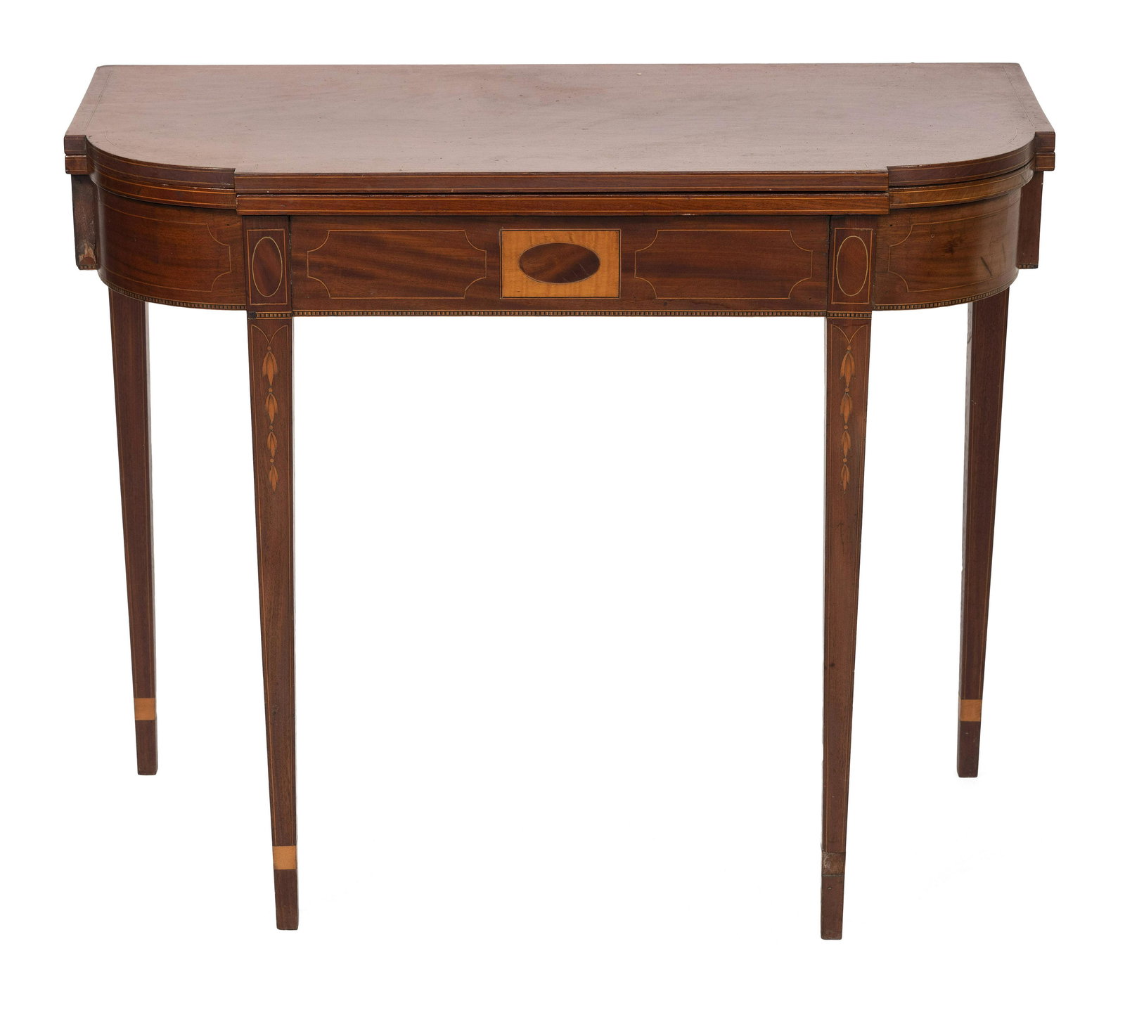 HEPPLEWHITE CARD TABLE Circa 1800 Height 29.5”. Width 35.5”. Depth 17.5”. (1 of 4)