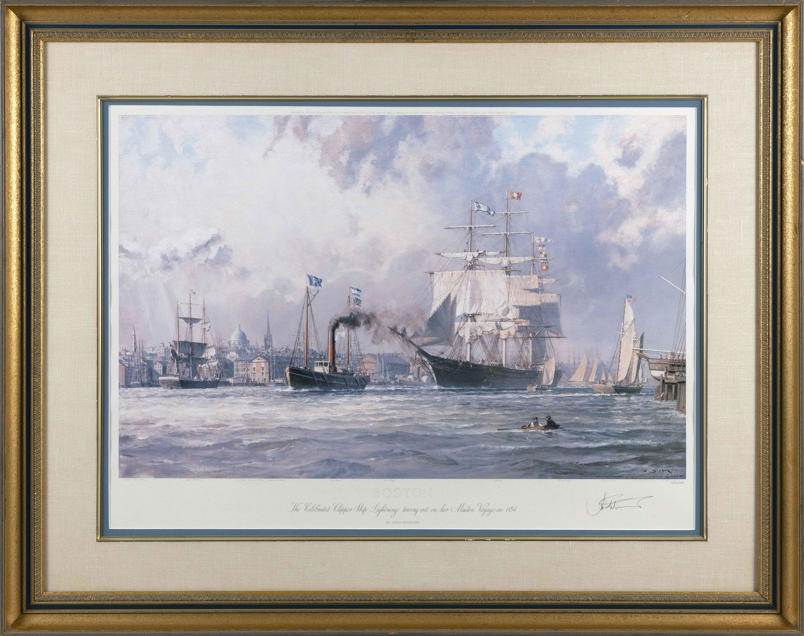 JOHN STOBART (Massachusetts/Florida, b. 1929), "Boston"., Print, 22” x 30”. Framed: JOHN STOBARTMassachusetts/Florida, b. 1929"Boston". Signed lower right “J. Stobart”. Numbered 552/750.Print, 22” x 30”. Framed 33” x 42”.