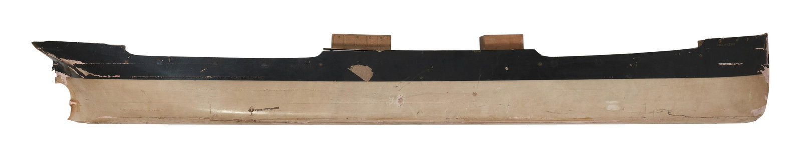 BUILDER’S HALF HULL MODEL OF THE “ISLE OF LEWIS” 20th Century 9.5” x: BUILDER’S HALF HULL MODEL OF THE “ISLE OF LEWIS” 20th Century Built up in seven lifts. Black hull with white bottom. 9.5” x 83.5”.