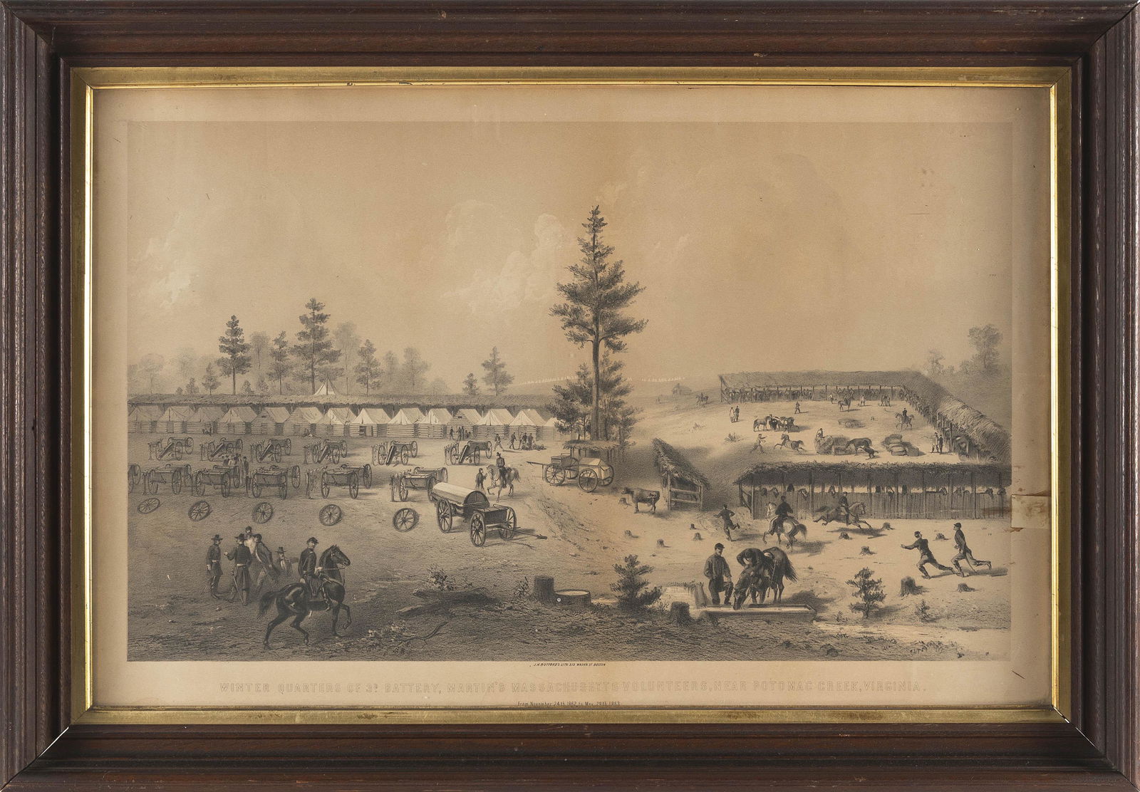 MILITARY LITHOGRAPH Mid-19th Century Framed 22.5” x 32.25”. (1 of 2)