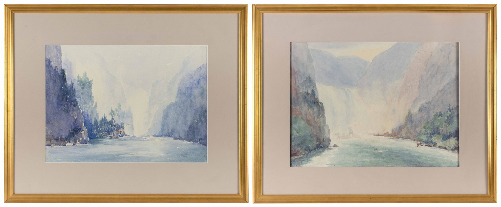 FRANCIS ORVILLE LIBBY (Maine/Florida/England, 1883-1961), Pair of salmon fishing scenes: “Mill (1 of 5)