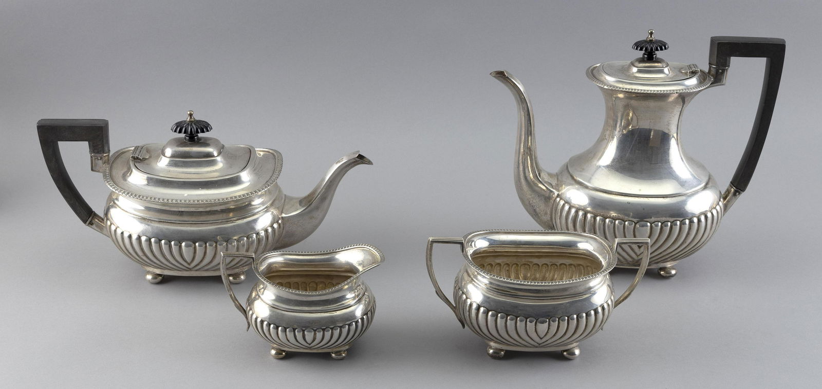 ENGLISH STERLING SILVER FOUR-PIECE COFFEE SERVICE 1906 Approx. 61.0 troy oz. (1 of 2)