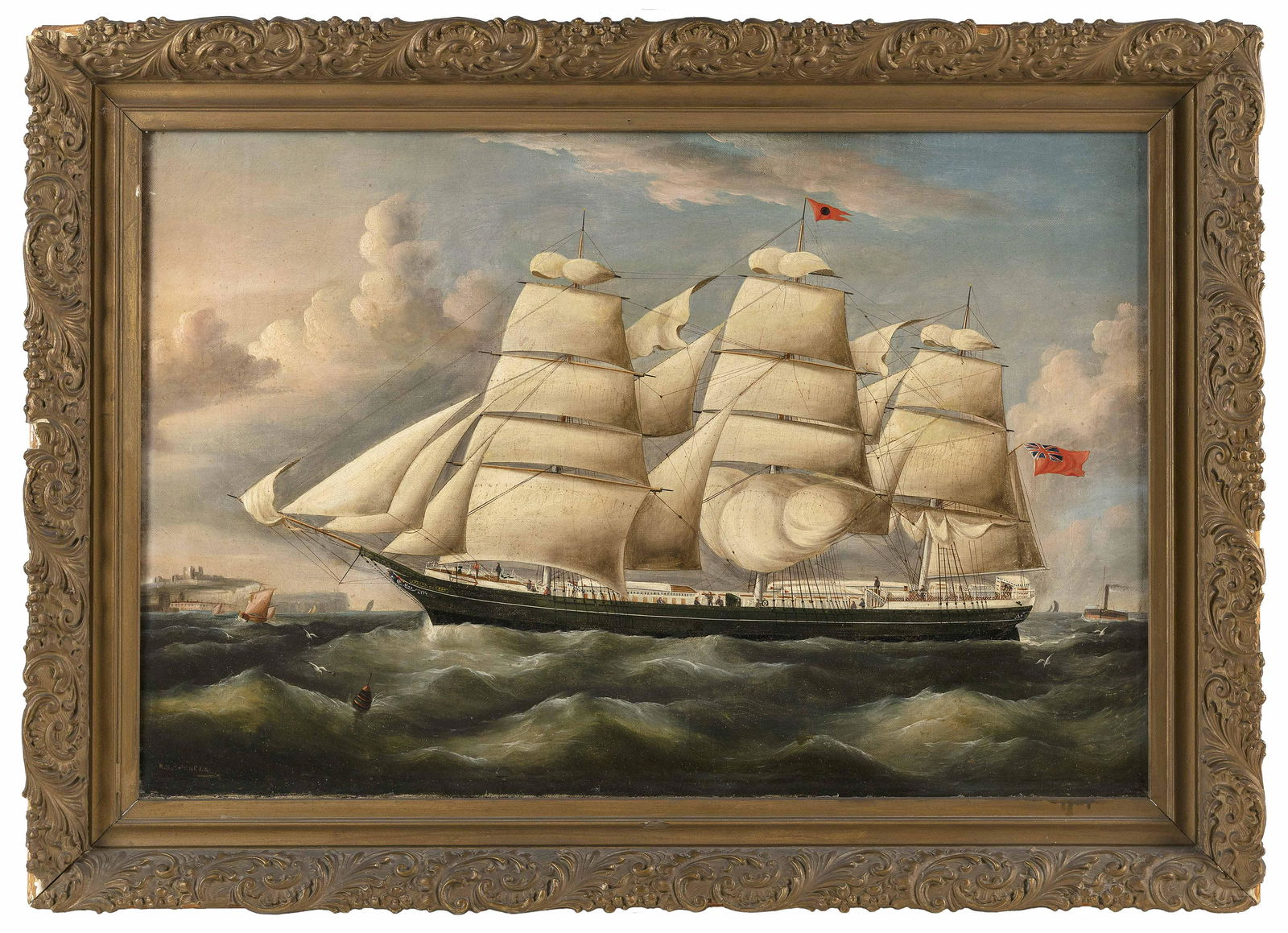 RICHARD BALL SPENCER (England, 1812-1897), Portrait of the Black Ball Line ship Legion of Honour.,: RICHARD BALL SPENCEREngland, 1812-1897Portrait of the Black Ball Line ship Legion of Honour. Signed lower left "R.B. Spencer".Oil on canvas, 20" x 30". Framed 25.5" x 35.5&quo