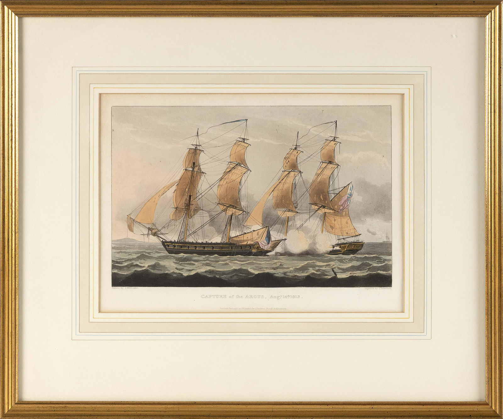 PRINT OF A NAVAL BATTLE SCENE 19th Century Framed 15.5” x 18.5”. (1 of 2)