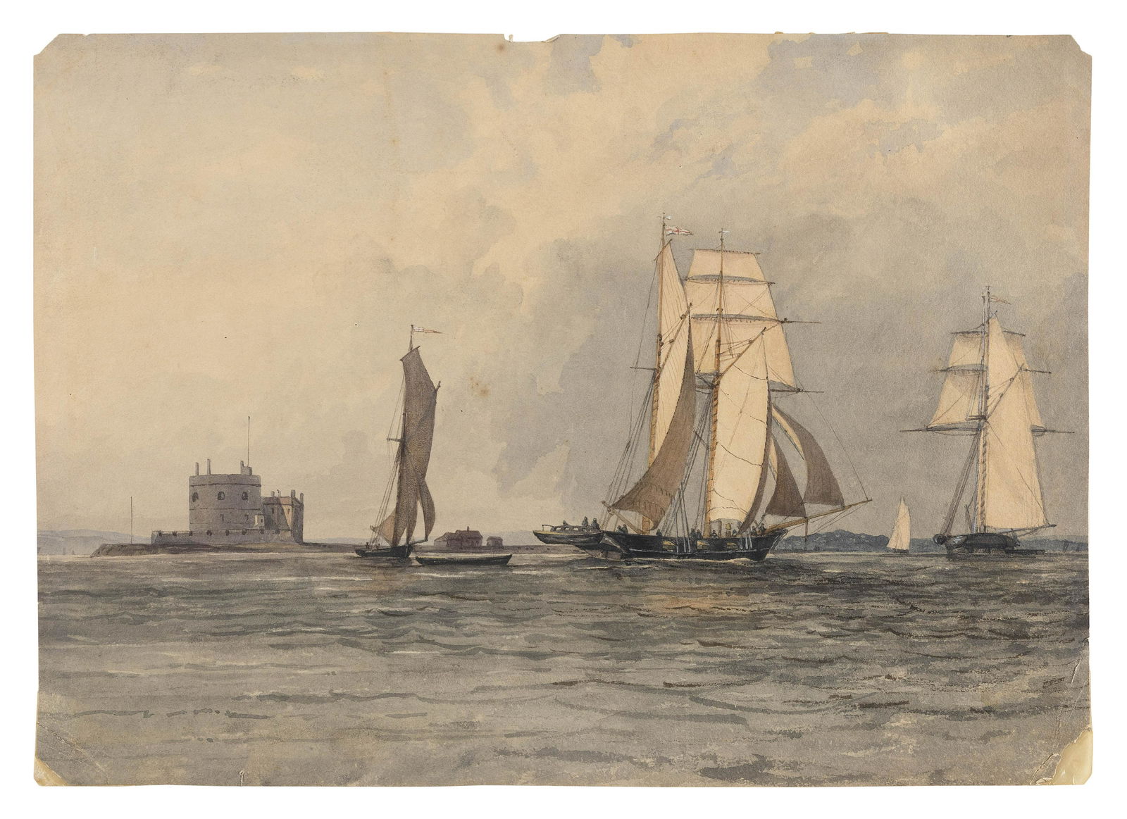 ENGLISH SCHOOL (19th Century,), "Southsea Castle"., Watercolor on paper, 9.25" x 13". Unframed. (1 of 2)