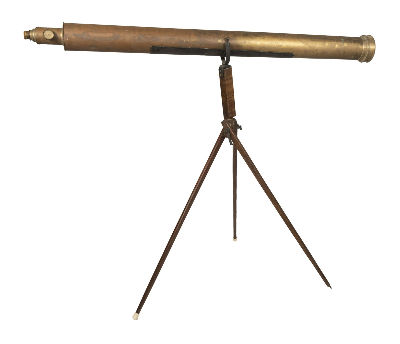 LARGE BRASS TELESCOPE WITH TRIPOD 19th Century Telescope length when closed approx. 71.25”. (1 of 1)
