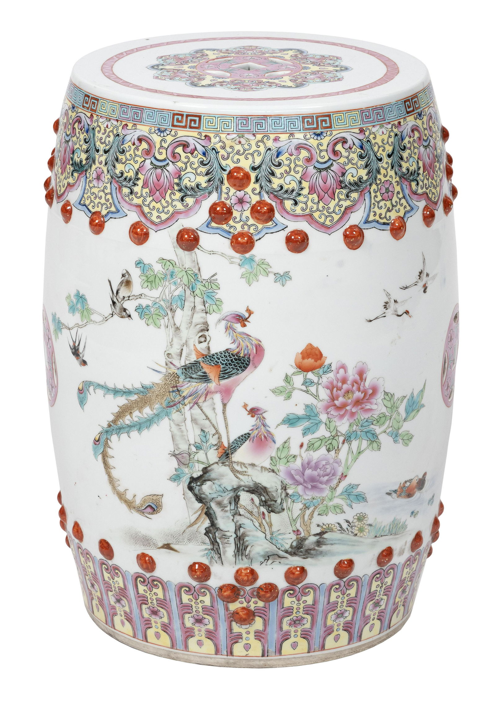 CHINESE FAMILLE ROSE PORCELAIN GARDEN SEAT 20th Century Height 19". Diameter 11.5". (1 of 4)