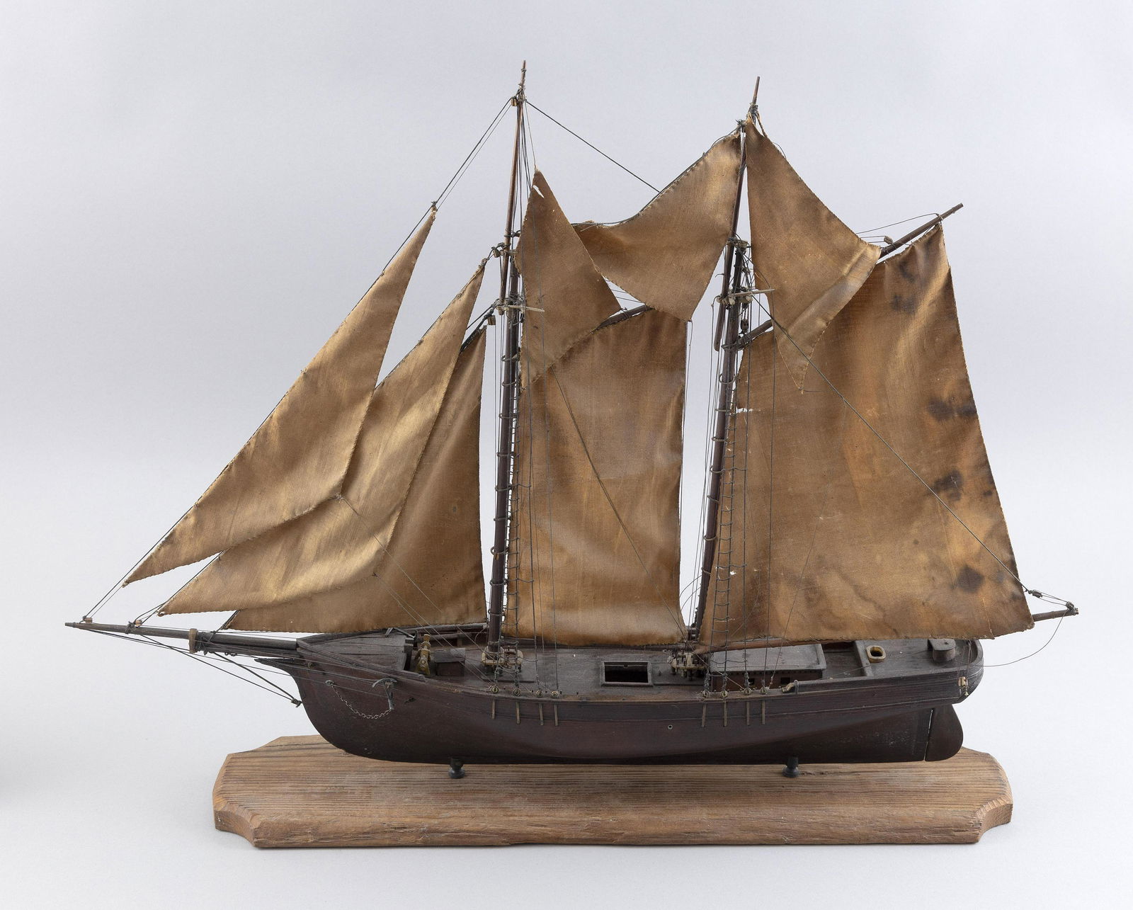 MODEL OF A TWO-MASTED TOPSAIL SCHOONER 19th Century Total height 16.5”. Length 22”. (1 of 2)