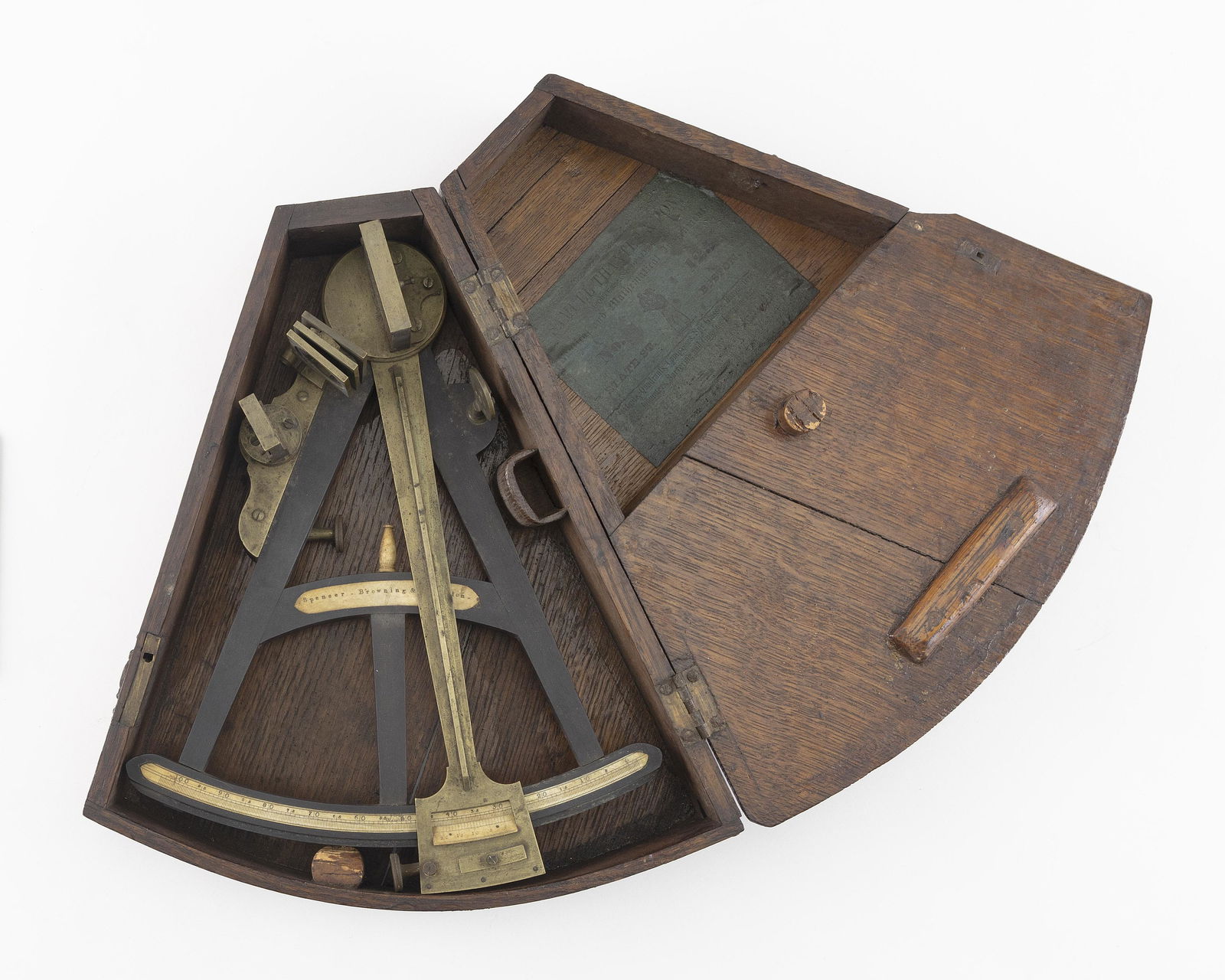EBONY "T" FRAME SEXTANT BY SPENCER BROWNING Britain, Circa 1840 Length 11". Arc width 10". Box (1 of 1)