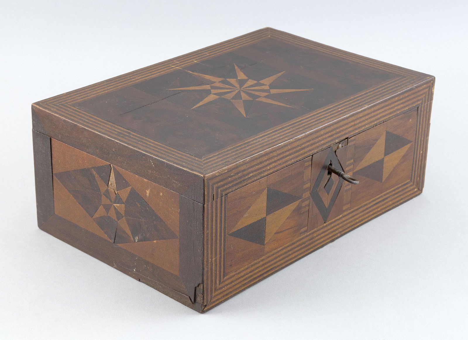 SAILOR-MADE INLAID BOX Mid-19th Century Height 4.75”. Width 12”. Depth 8”. (1 of 3)