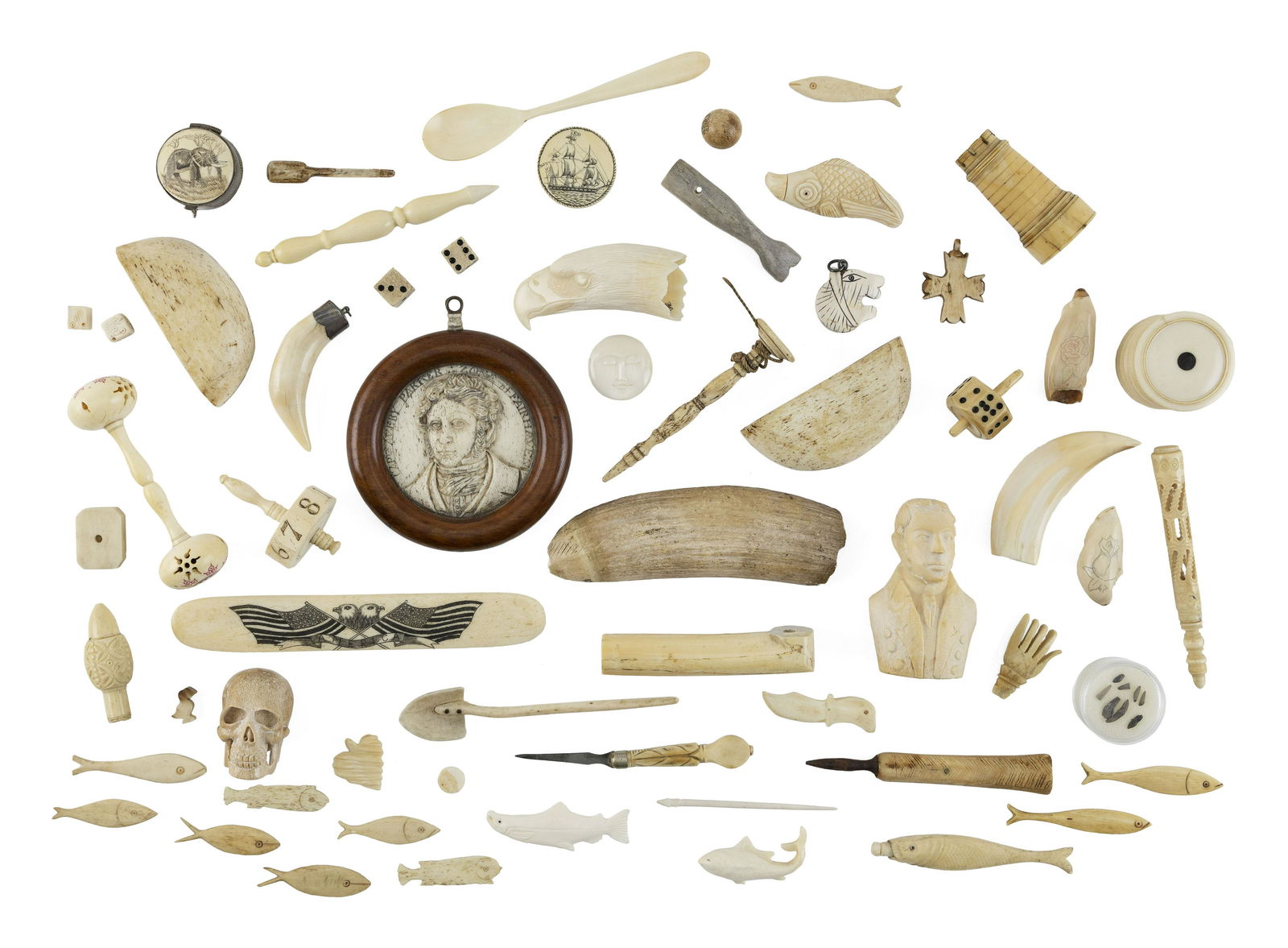 * BOX LOT OF WHALEBONE AND IVORY ITEMS 20th Century (1 of 1)