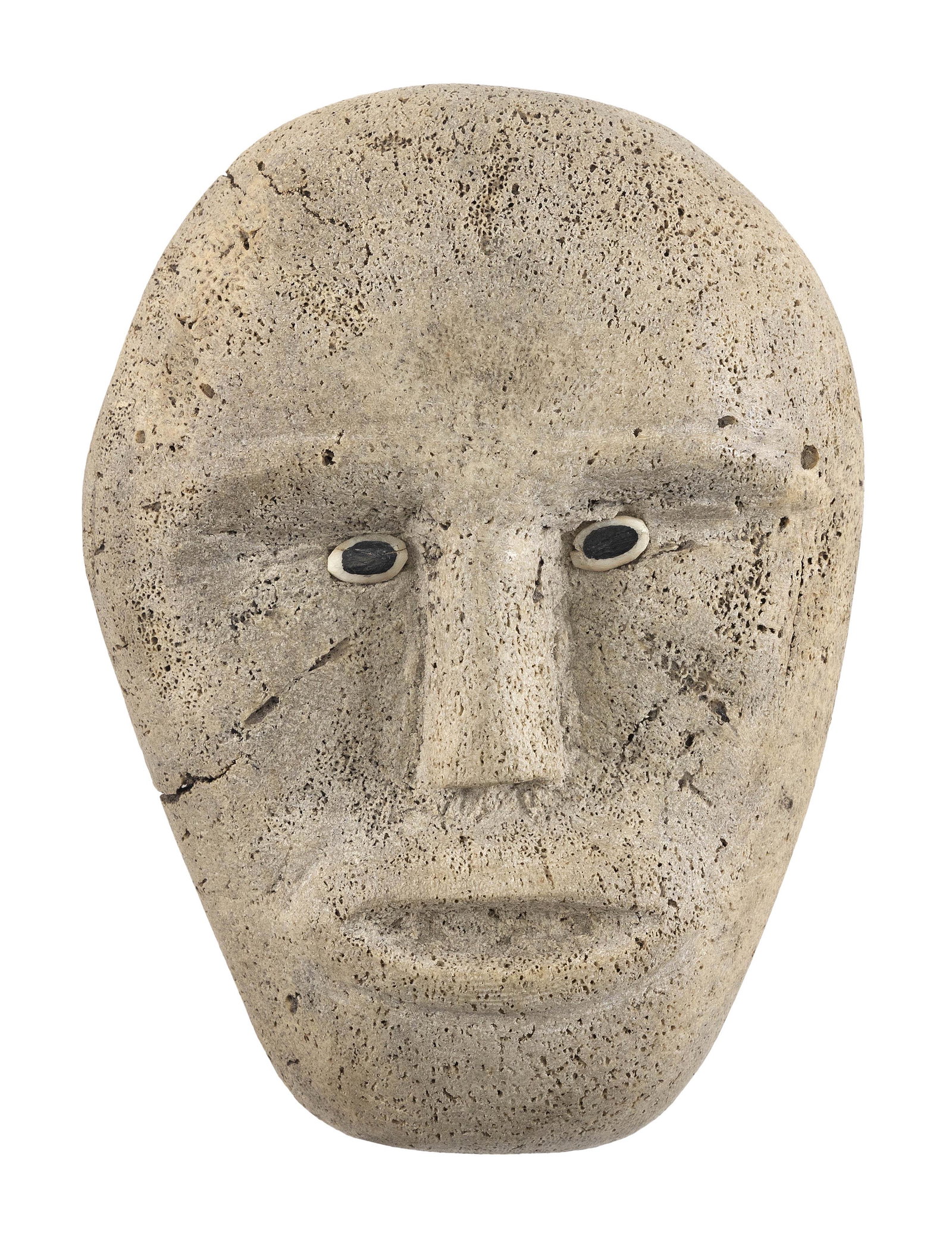 INUIT CARVED WHALEBONE MASK Early 20th Century Height 7.75”.: INUIT CARVED WHALEBONE MASK Early 20th Century Shell eyes. Height 7.75”.