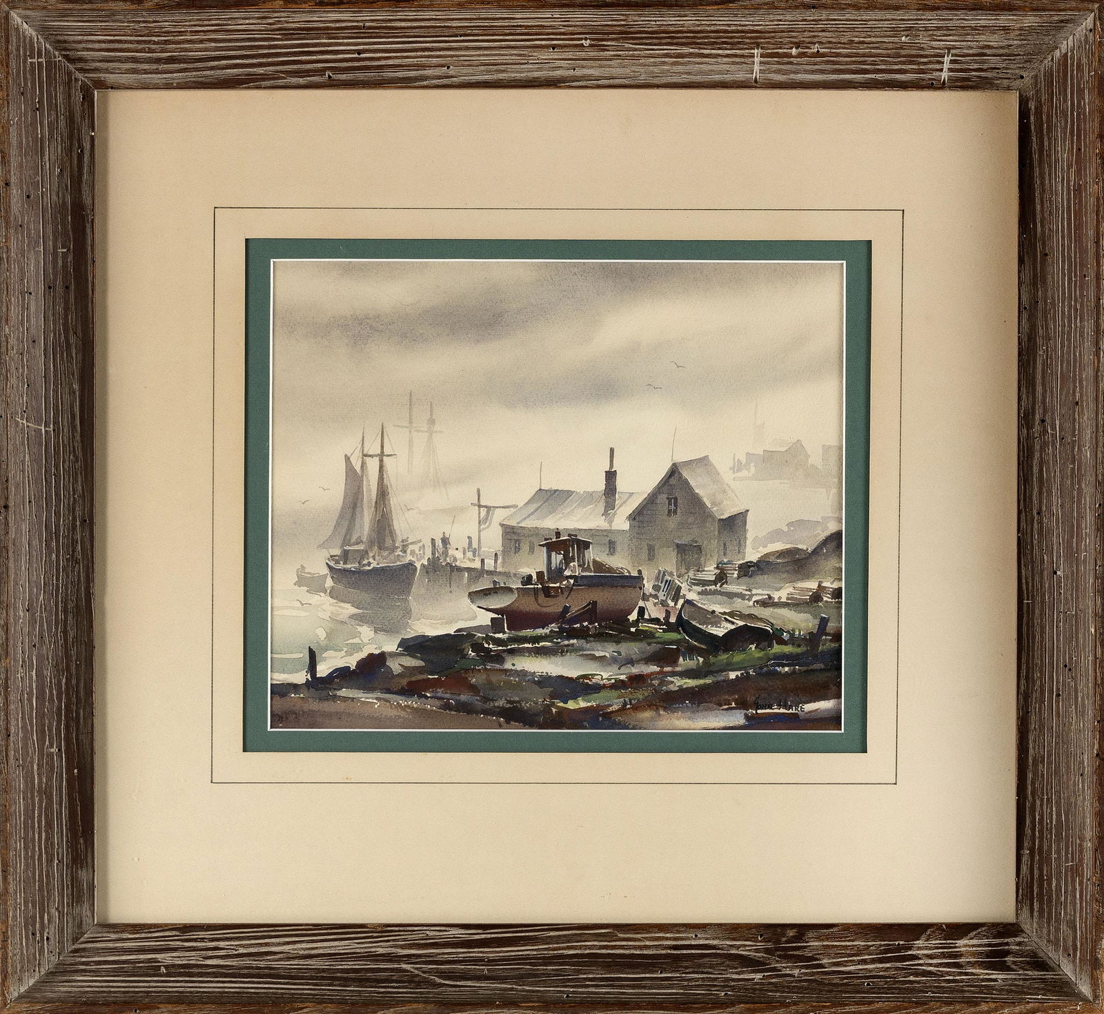 JOHN CUTHBERT HARE (Massachusetts, 1908-1978), Foggy harbor scene., Watercolor on paper, 9.5" x (1 of 2)