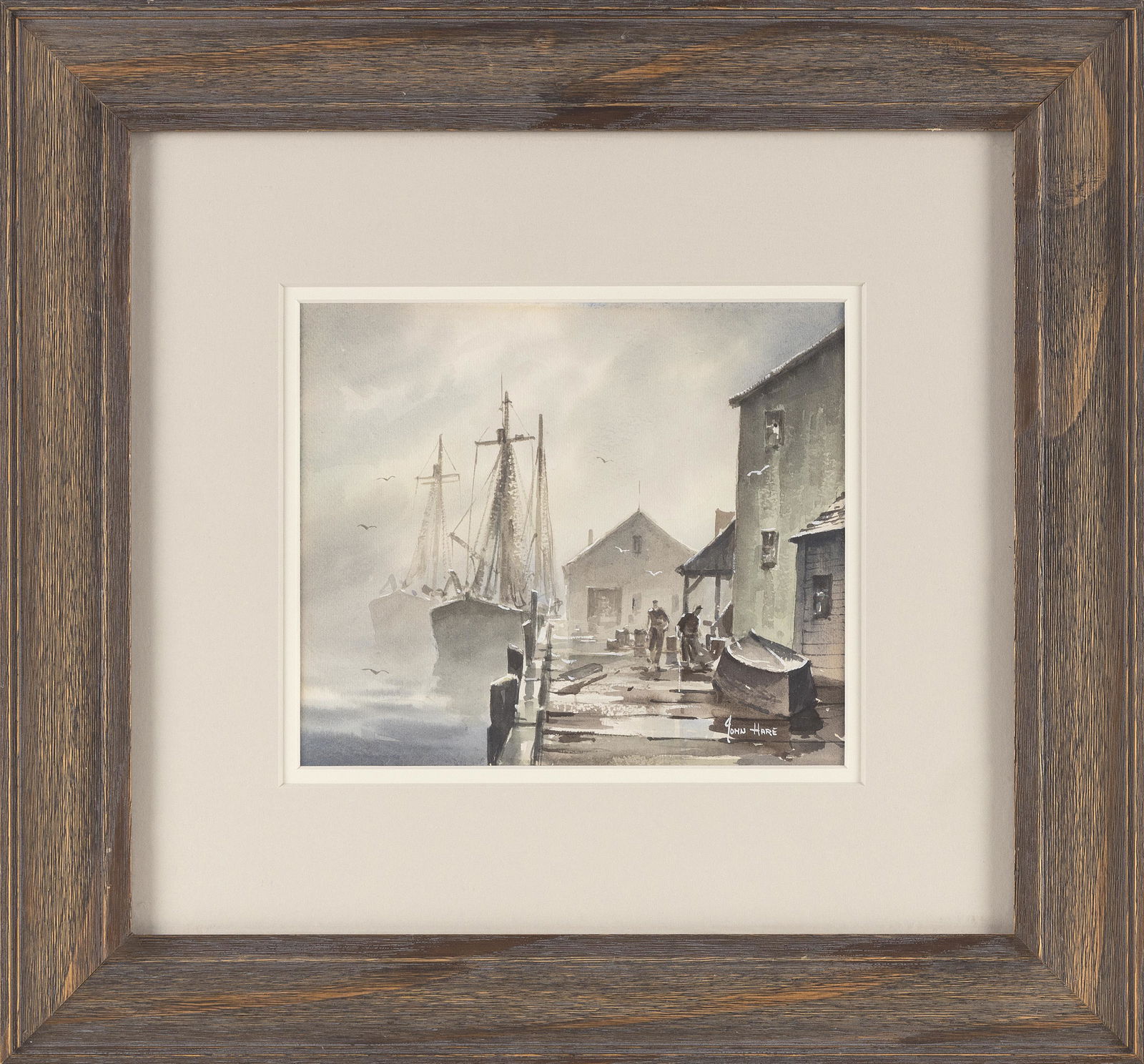 JOHN CUTHBERT HARE (Massachusetts/Florida, 1908-1978), Boats at dock., Watercolor on paper, 7” (1 of 2)