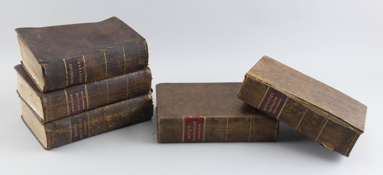 FIVE LEATHERBOUND BOOKS OF MARINE INTEREST 19th Century (1 of 2)