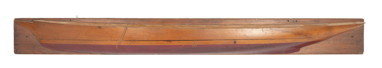 MOUNTED HALF HULL MODEL 19th Century Pine backboard 7.5” x 71.25”. (1 of 1)