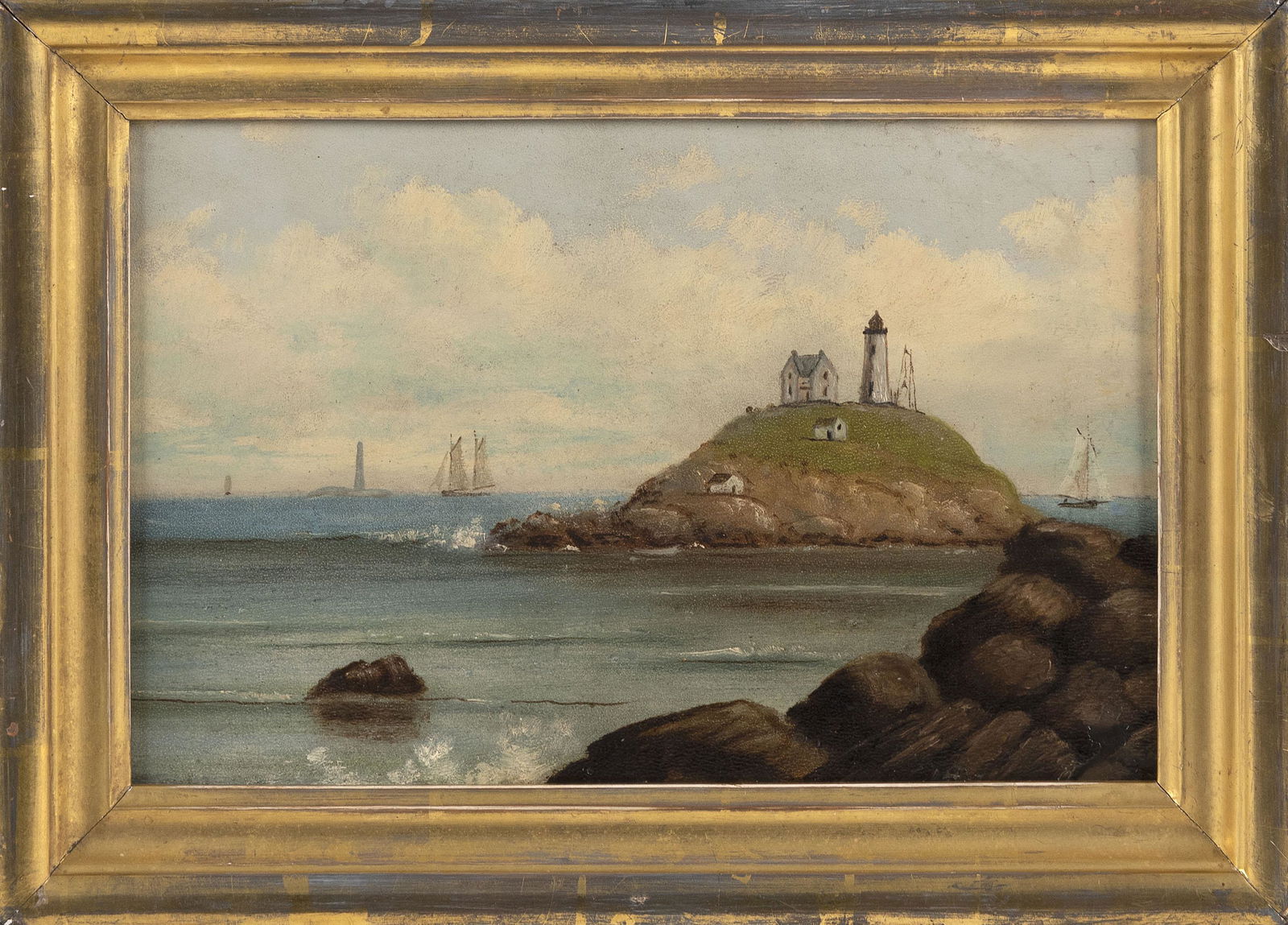 ATTRIBUTED TO GEORGE M. HATHAWAY (Maine/United Kingdom, 1852-1903), Lighthouse on a small island., (1 of 2)