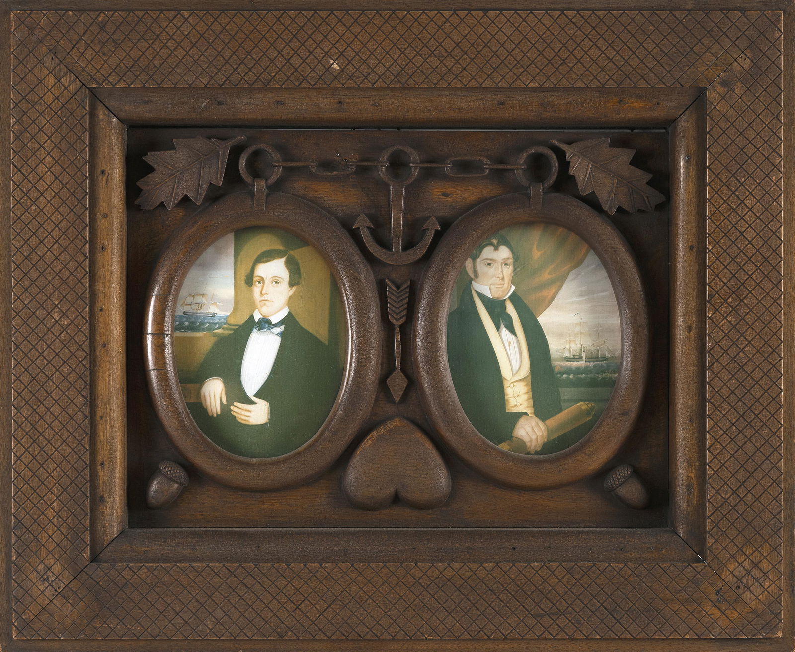 FOLK ART FRAME CARVED WITH NAUTICAL MOTIFS America, Circa 1880 21" x 25.5". (1 of 2)