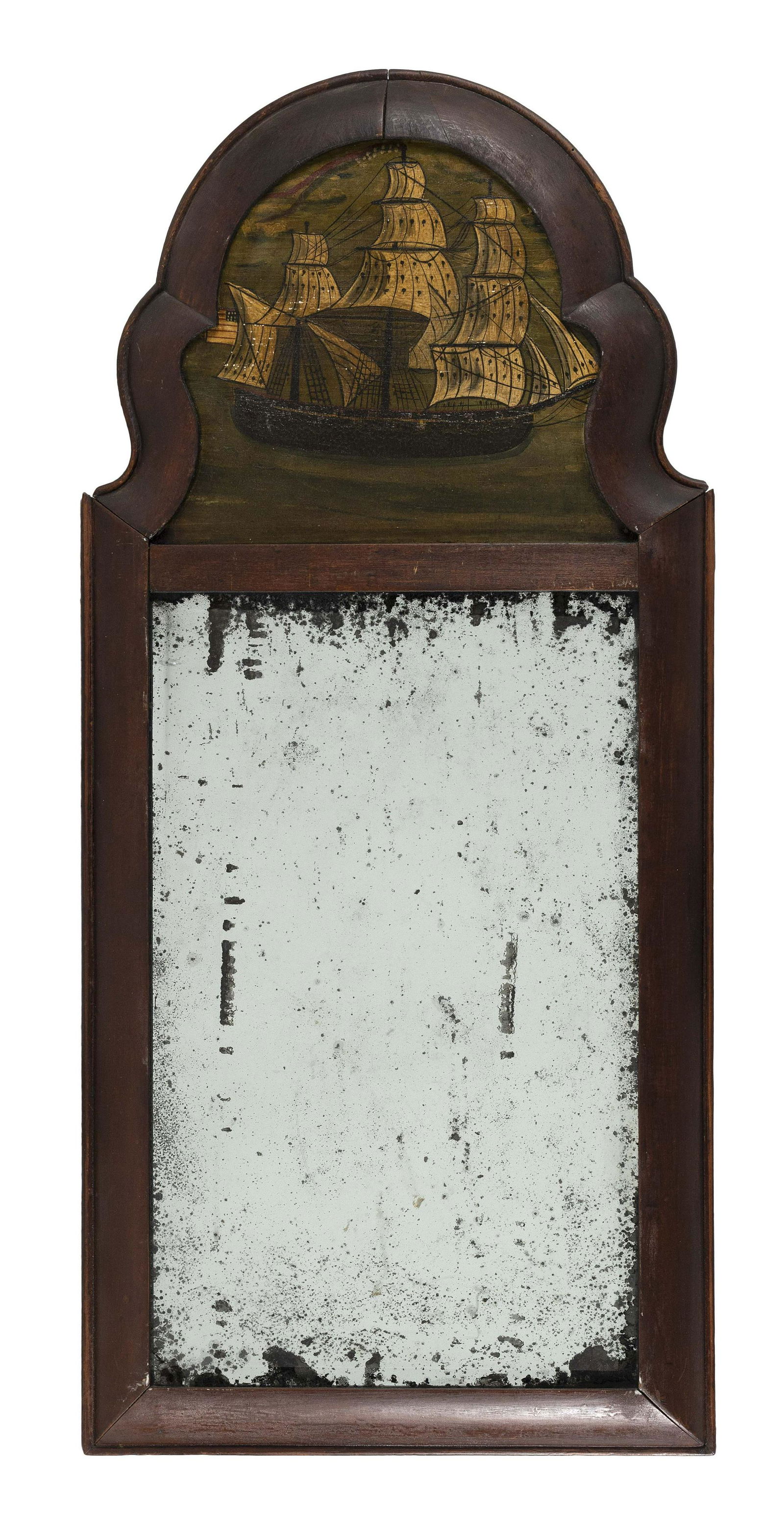 ARCHED MIRROR WITH SHIP PORTRAIT IN CREST Late 19th/Early 20th Century Height 40”. Width (1 of 1)