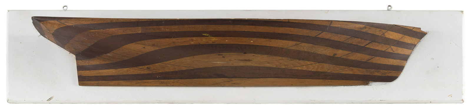 MOUNTED BUILDER'S HALF HULL MODEL OF A SHOAL DRAFT SLOOP America, Late 19th Century Backboard 8.75" (1 of 2)