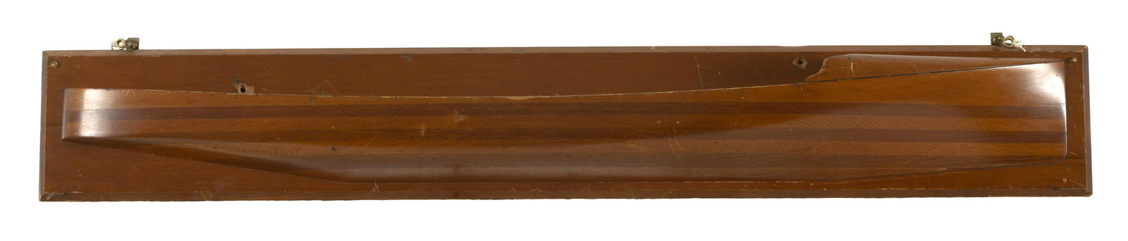 MOUNTED BUILDER’S HALF HULL MODEL OF A LAUNCH First Quarter of the 20th Century Backboard (1 of 1)