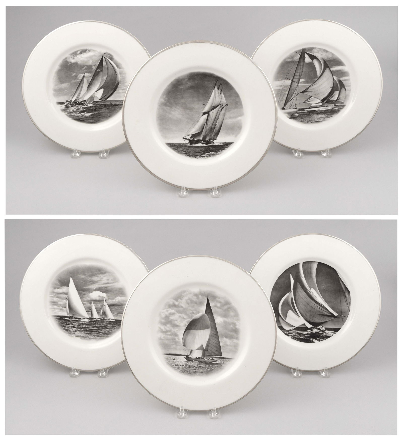 SET OF SIX DELANO STUDIOS PLATES WITH ROSENFELD PHOTOGRAPHIC YACHT IMAGES Circa 1969 Diameters (1 of 5)