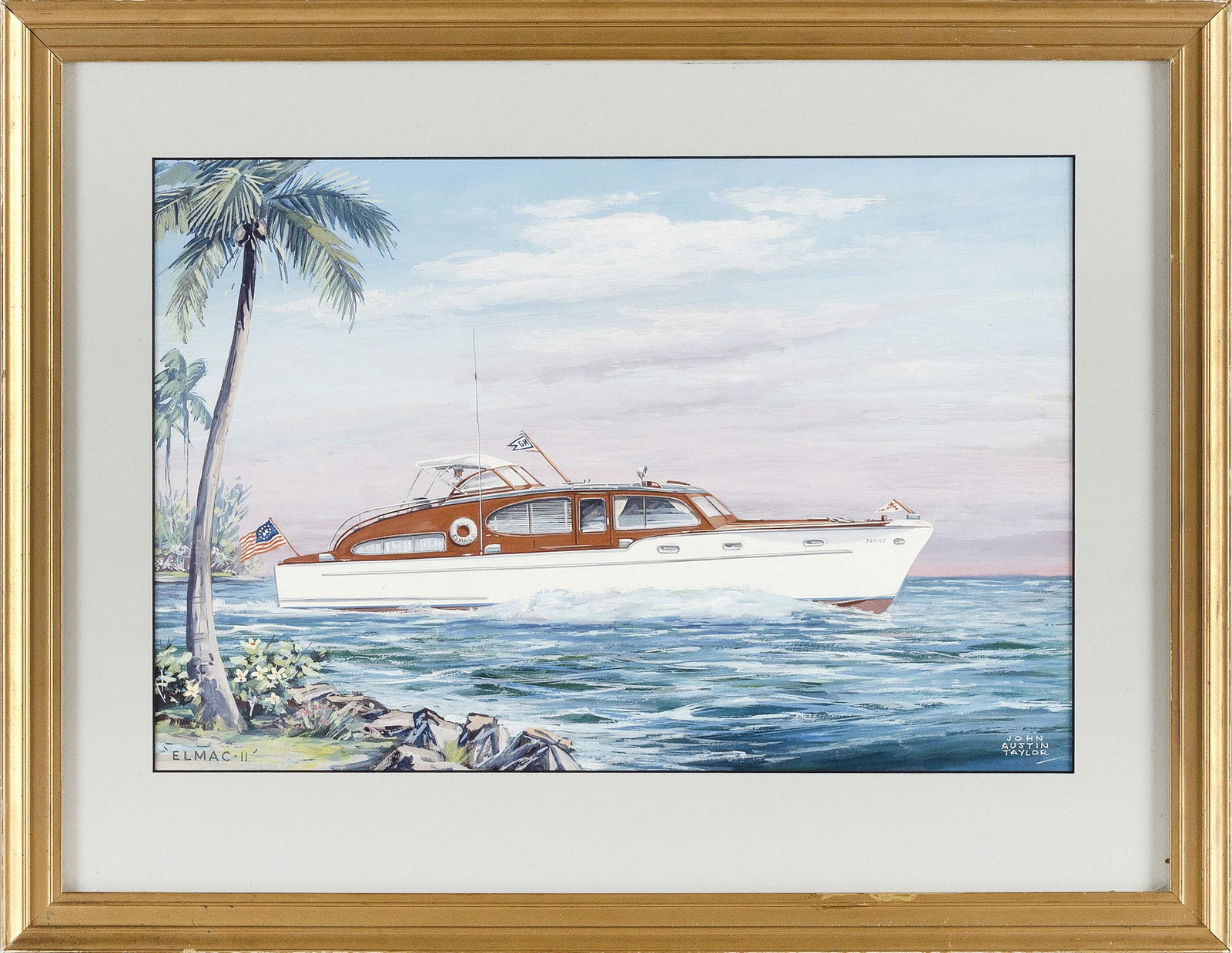 JOHN AUSTIN TAYLOR (New York, 20th Century), Portrait of the motor yacht Elmal ll., Gouache on (1 of 2)