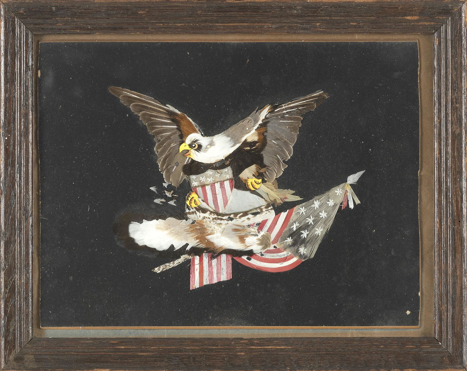 AMERICAN PATRIOTIC SILKWORK Philippines, Circa 1900 Painted wood panel, 8" x 10.75". Framed 10.25" x (1 of 2)