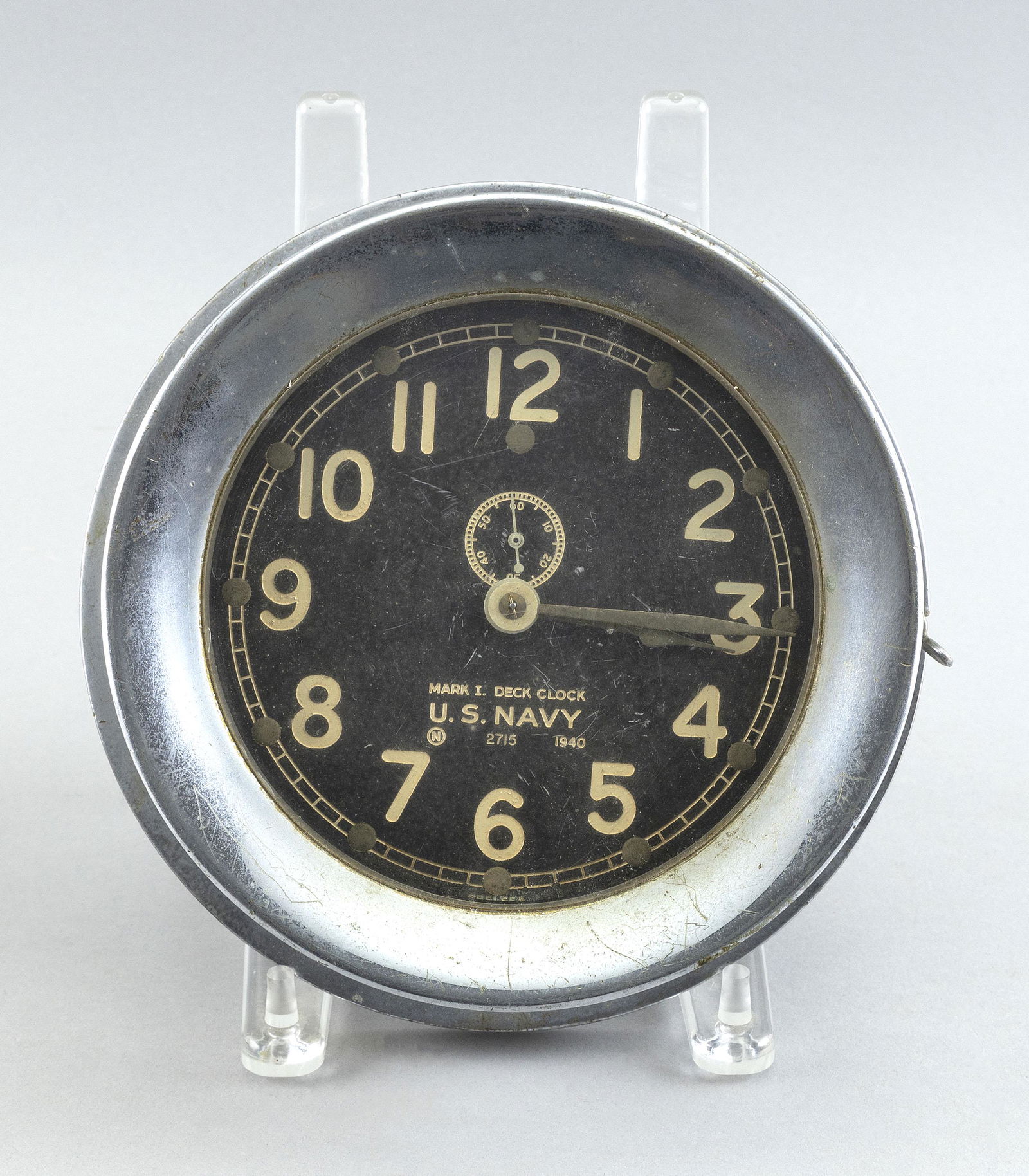 US. NAVY MARK I DECK CLOCK Circa 1940 Face diameter 5.5”. Total diameter 7”. (1 of 2)