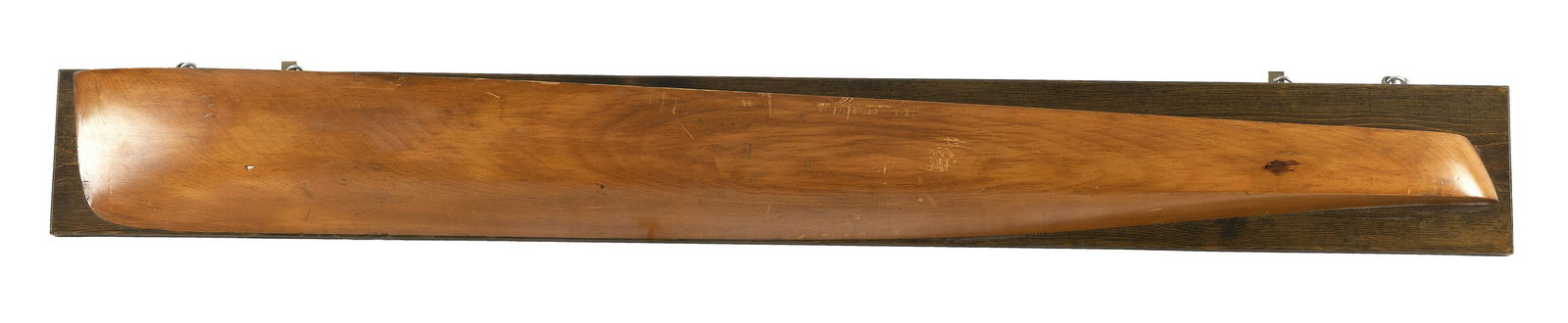 MOUNTED HALF HULL MODEL First Half of the 20th Century Pine backboard 5.5” x 46.5”. (1 of 1)