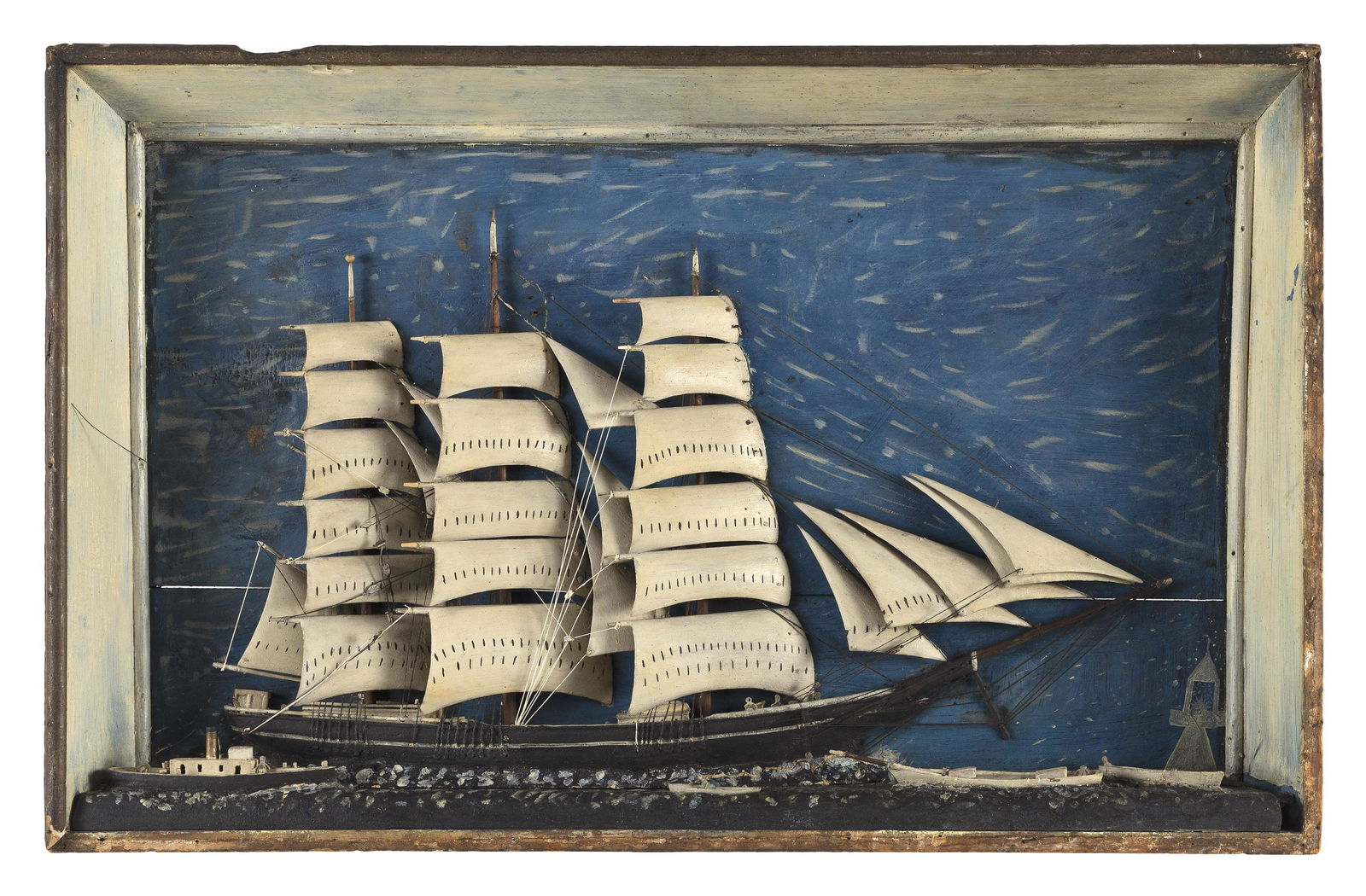 SHADOW BOX MODEL OF A CLIPPER SHIP America, Early 20th Century Height 19.25". Width 30". Depth 4". (1 of 2)