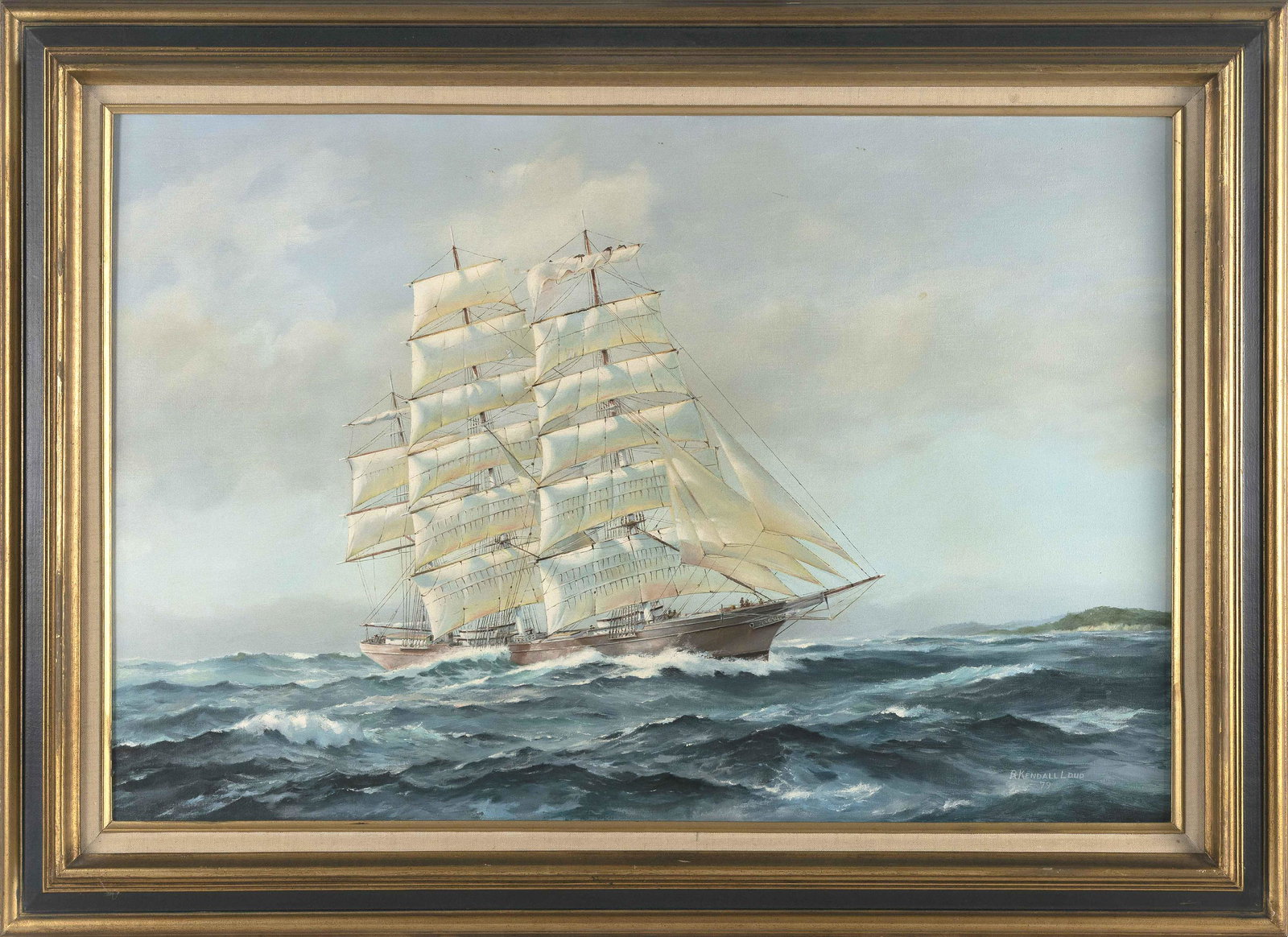 RICHARD KENDALL LOUD (Massachusetts, b. 1942), Clipper ship at sea., Oil on canvas, 24" x 36".: RICHARD KENDALL LOUD Massachusetts, b. 1942 Clipper ship at sea. Signed and dated lower right "R. Kendall Loud 79". Oil on canvas, 24" x 36". Framed 31.5" x 43".
