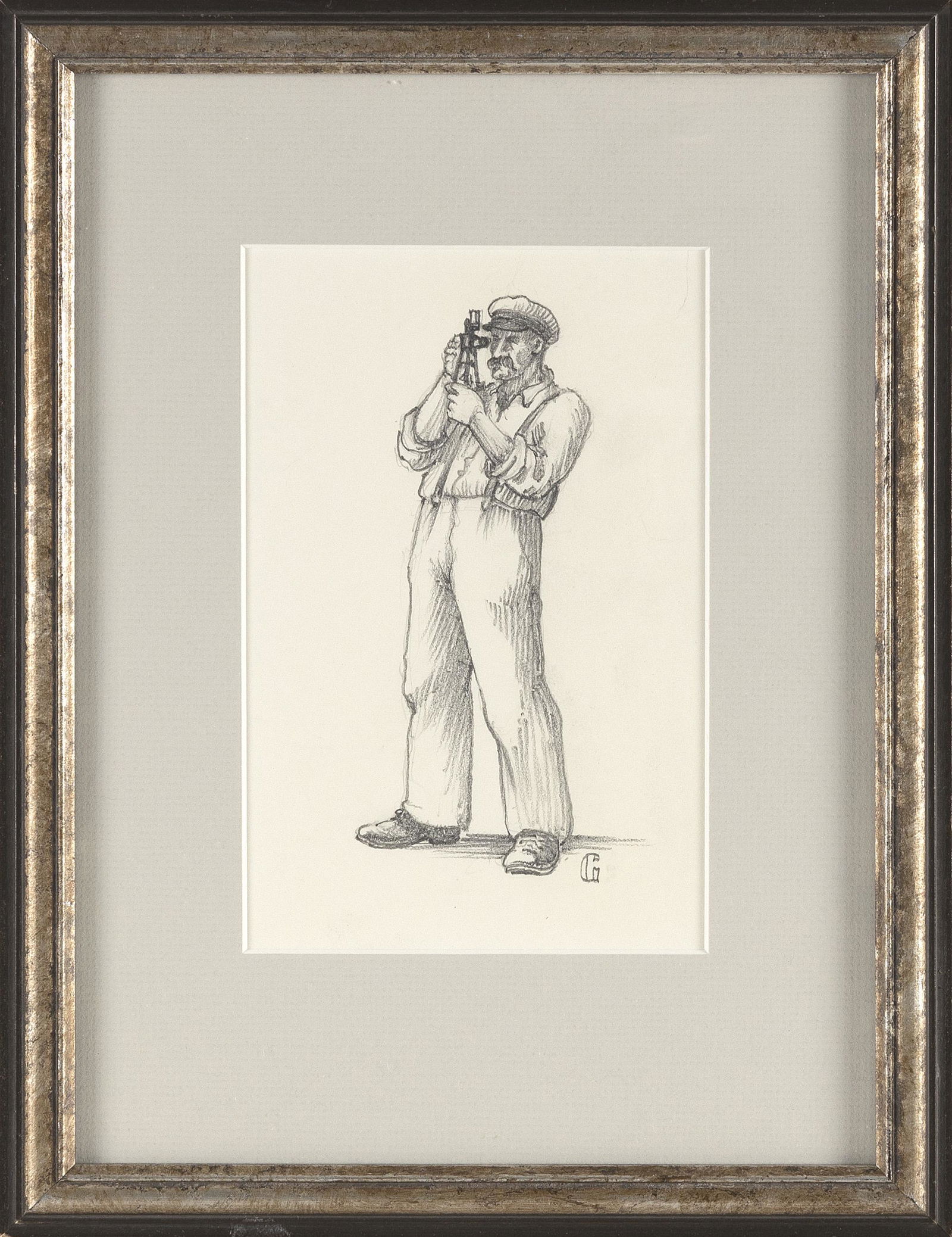 WILLIAM GILKERSON (Wisconsin/Nova Scotia, 1936-2015), "Taking a Sight"., Pencil on paper, 7" x 4.75" (1 of 2)