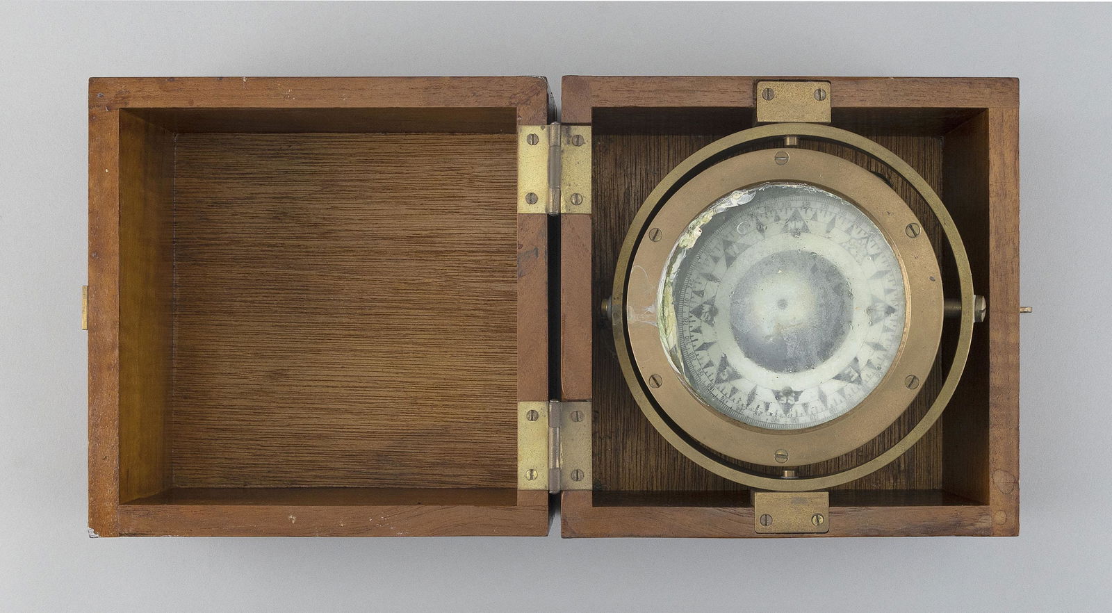 BOXED GIMBALED COMPASS First Half of the 20th Century Box height 7”. Width 7.75”. Depth (1 of 2)