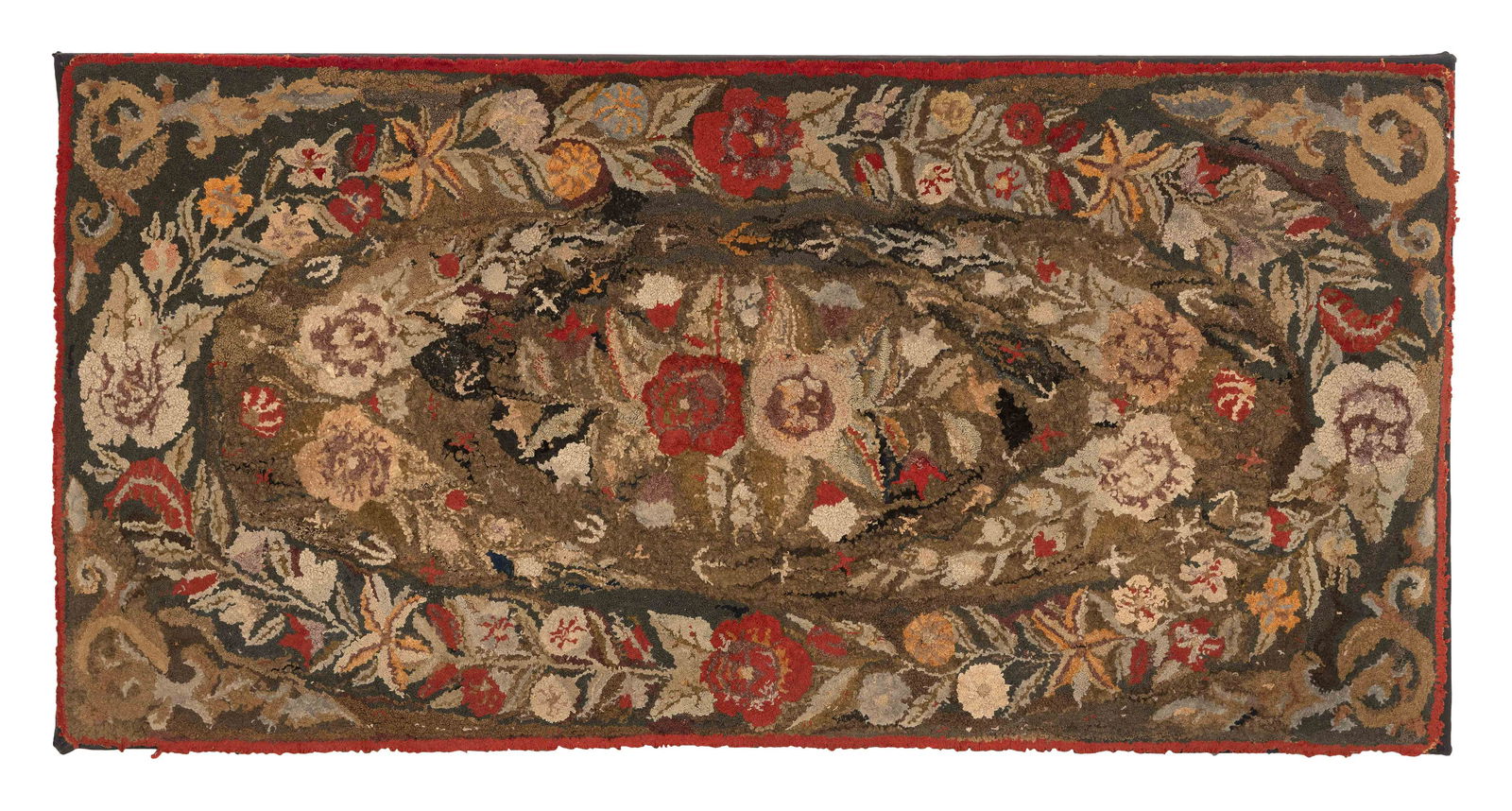 LARGE HOOKED HEARTH RUG Early 20th Century 35” x 71”. (1 of 1)