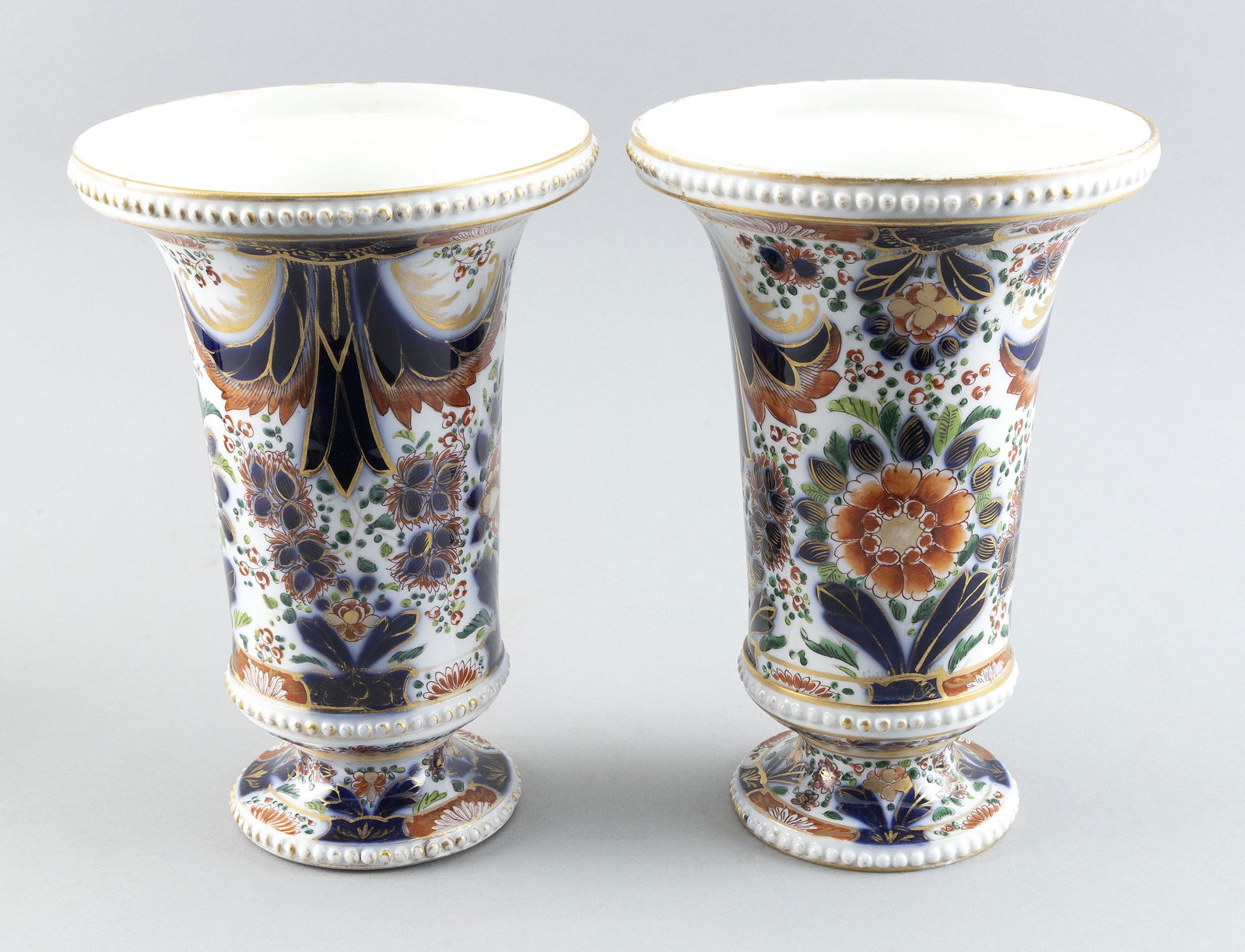 PAIR OF ENGLISH GAUDY STONEWARE VASES ATTRIBUTED TO ROCKINGHAM 19th Century Heights 9.5". (1 of 2)