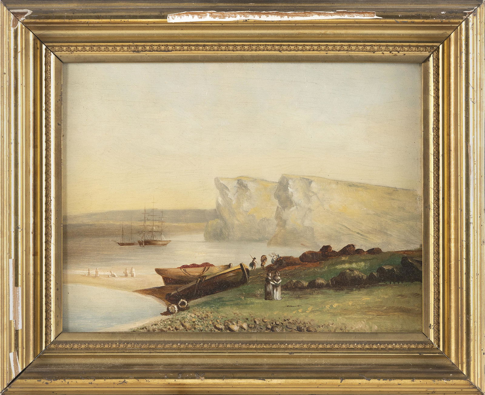 AMERICAN SCHOOL (19th Century,), Shore scene., Oil on board, 9" x 12". Framed 13" x 16". (1 of 2)
