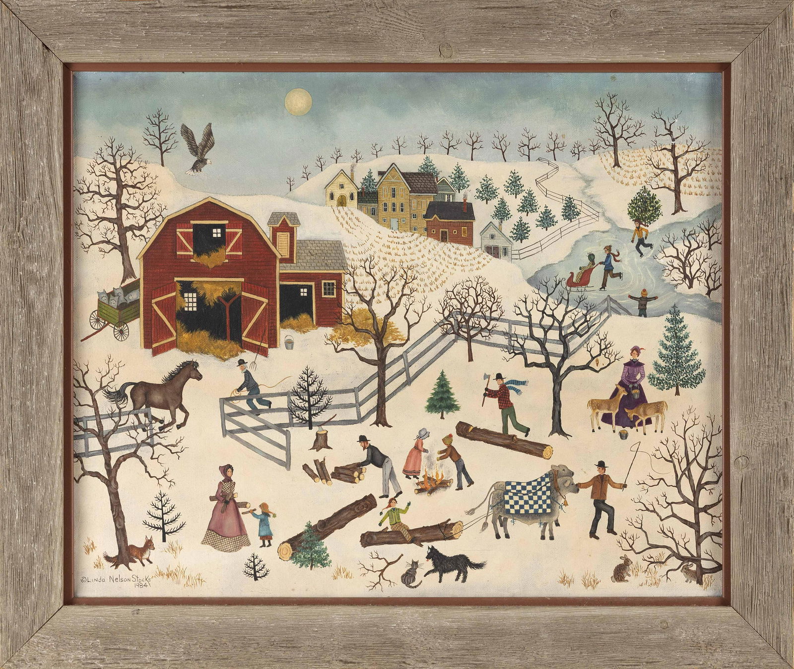 LINDA NELSON STOCKS (Connecticut, 1938-2011), Winter country scene., Framed. (1 of 2)