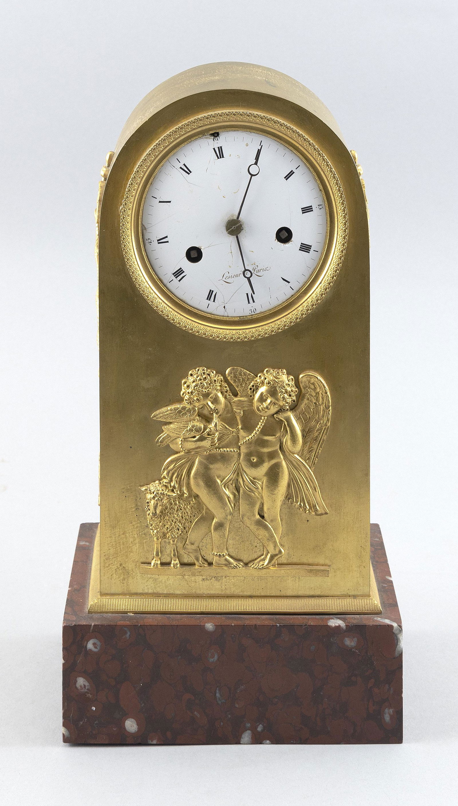FRENCH GILT SHELF CLOCK Early 19th Century Height 11.5". (1 of 6)
