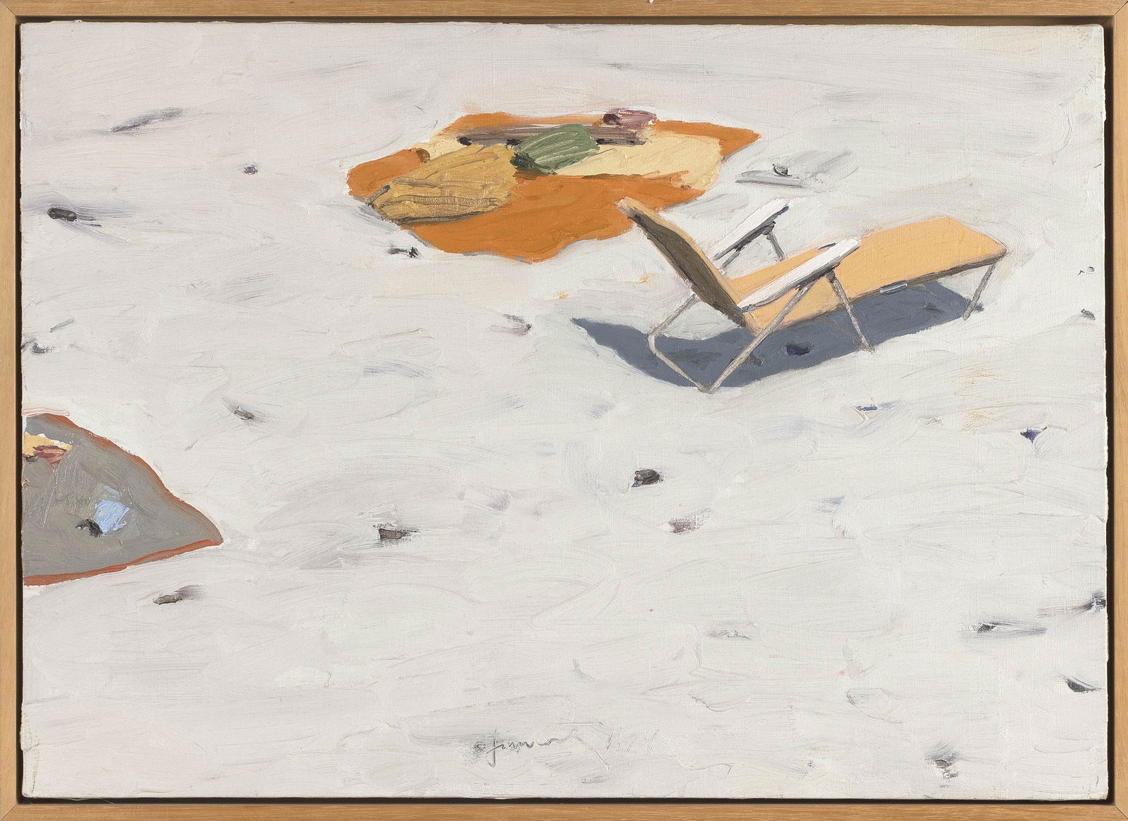 JOEL JANOWITZ (New York, b. 1945), “Beach Improvisation”., Oil on canvas, 14” x: JOEL JANOWITZNew York, b. 1945“Beach Improvisation”. Signed and dated lower center “Janowitz 1978”. Titled, signed and dated verso. Titled on Harcus Krakow Gallery label.Oil on