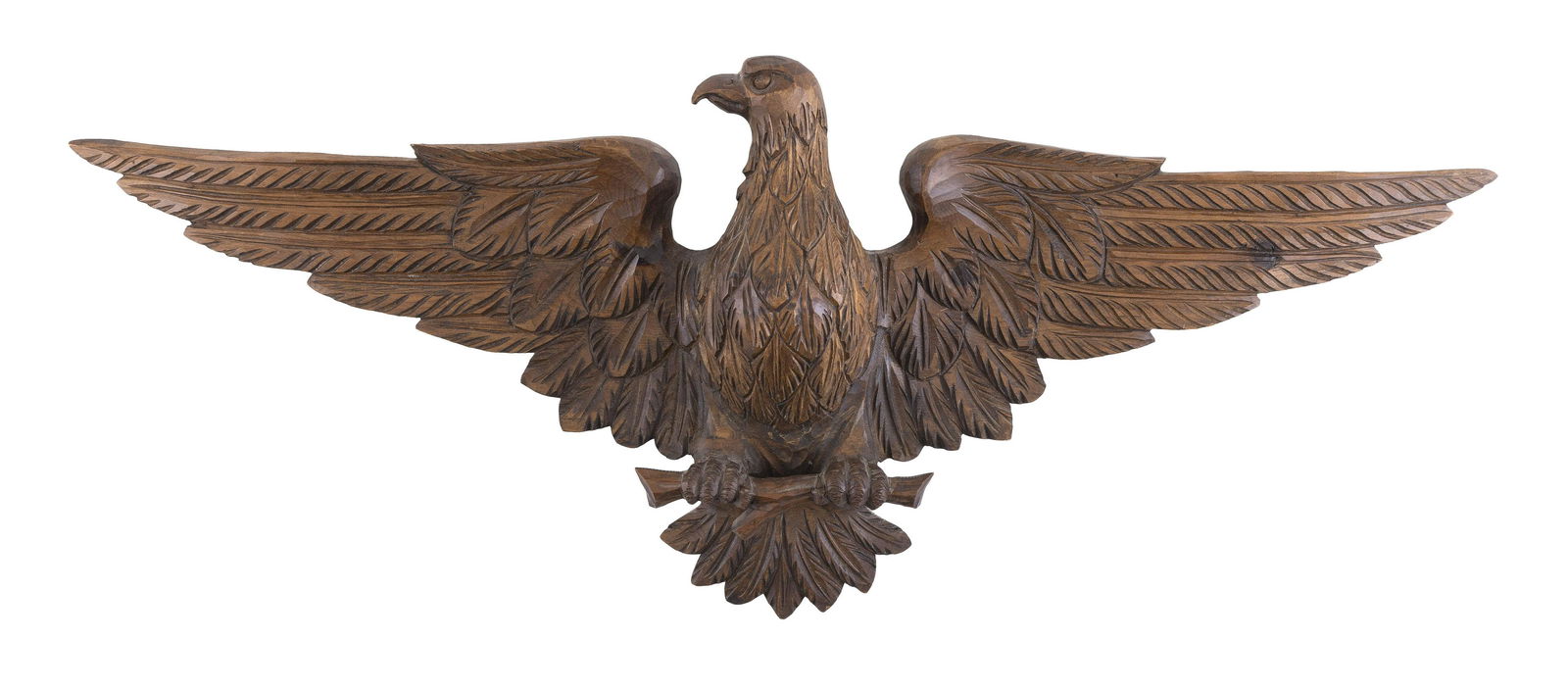HAND-CARVED AMERICAN SPREAD-WING EAGLE Mid-20th Century Height 11.5". Width 28.5". (1 of 2)