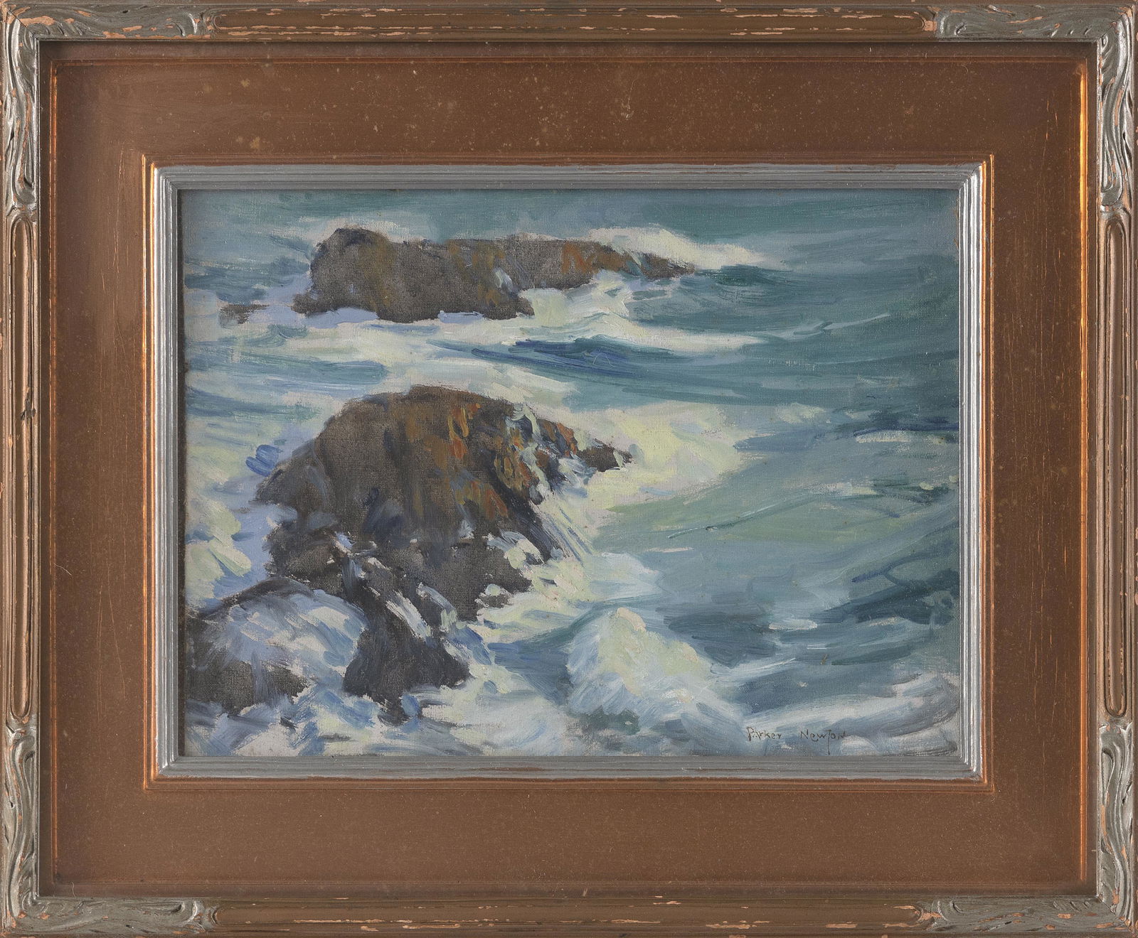 PARKER NEWTON (New York/Canada, 1861-1928), Rocky coast., Oil on canvas, 10" x 14". Framed 16" x (1 of 2)
