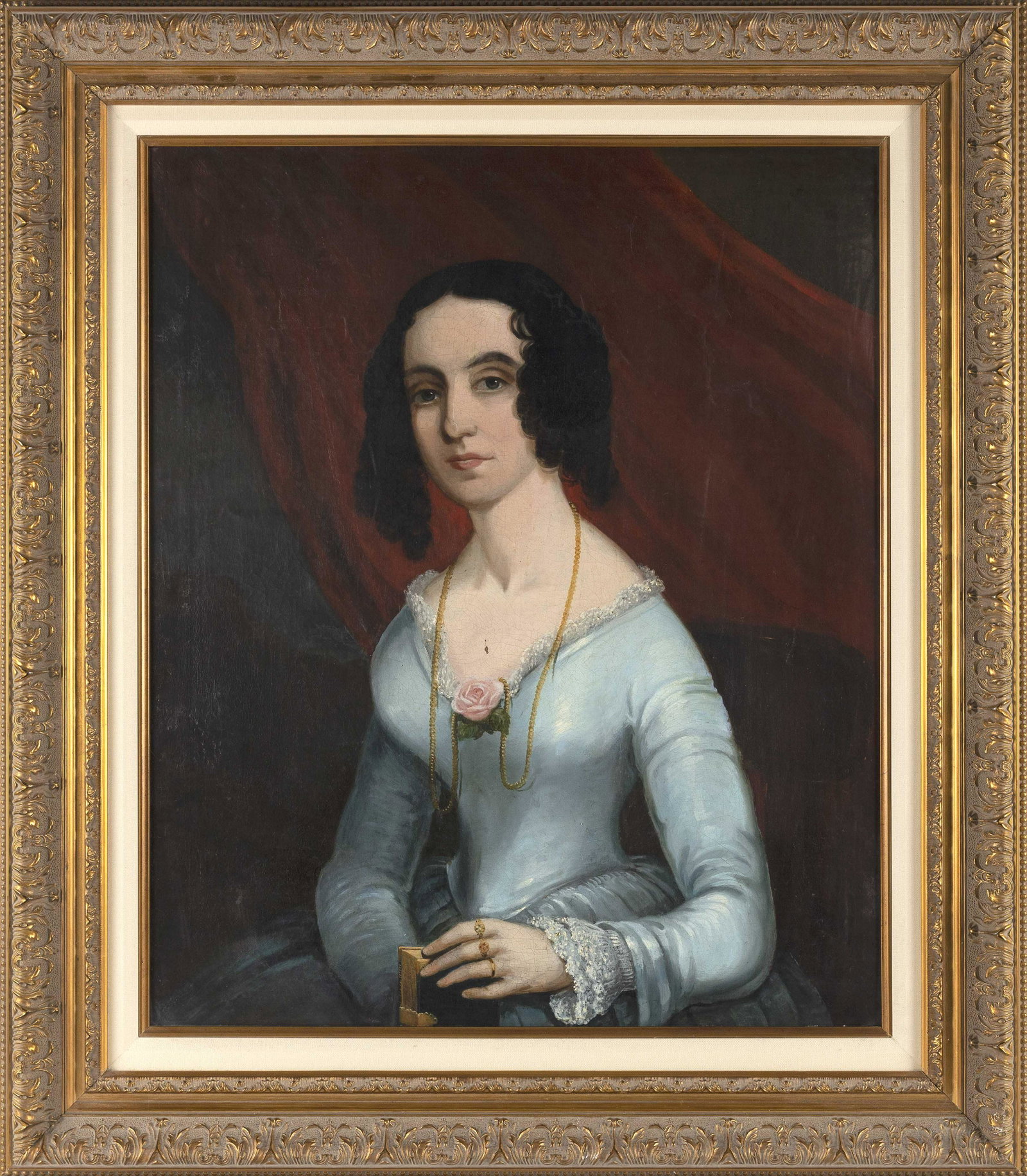 AMERICAN SCHOOL (19th Century,), Portait of a young lady., Oil on canvas, 30" x 25". Framed 39" x: AMERICAN SCHOOL 19th Century Portait of a young lady. Unsigned. Oil on canvas, 30" x 25". Framed 39" x 33".