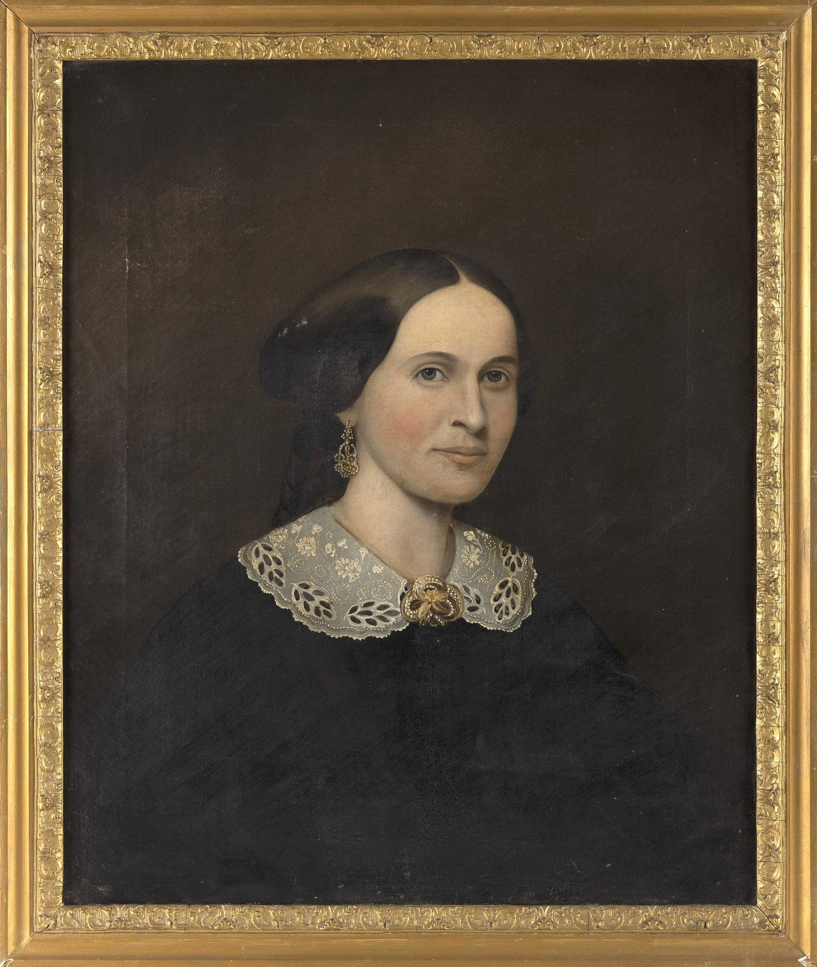 AMERICAN SCHOOL (19th Century,), Portrait of a woman., Oil on canvas, 27” x 22”. Framed: AMERICAN SCHOOL 19th Century Portrait of a woman. Unsigned. Oil on canvas, 27” x 22”. Framed 30.75” x 25.75”.