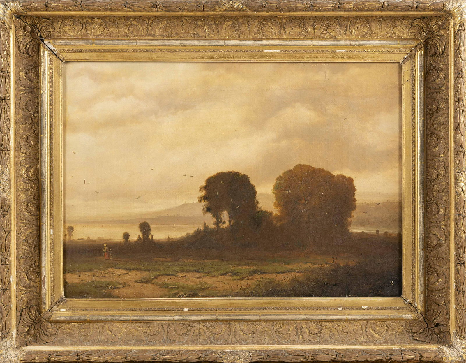 CHRISTOPHER HIGH SHEARER (Pennsylvania/Germany, 1846-1926), Figures in an expansive landscape., Oil (1 of 2)