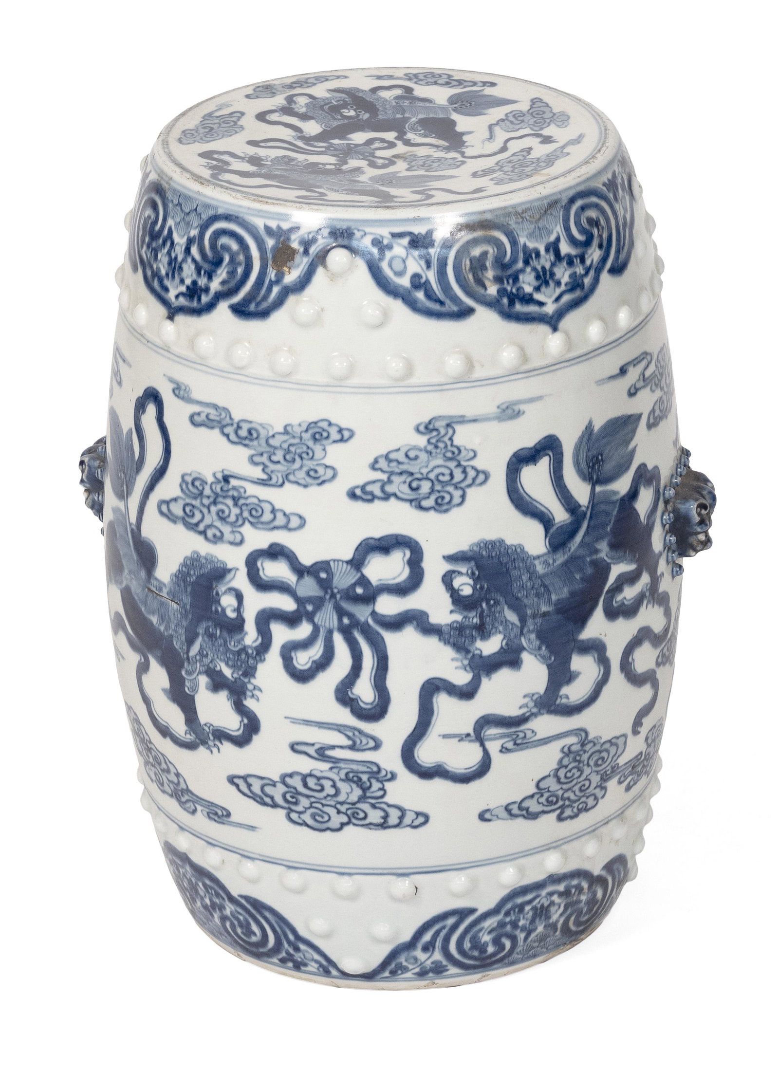 CHINESE BLUE AND WHITE PORCELAIN GARDEN STOOL Early 20th Century Height 21". (1 of 2)