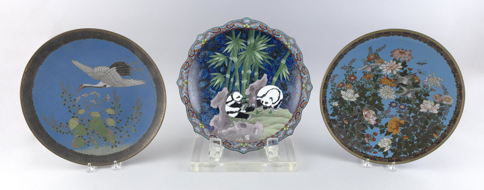 THREE JAPANESE CLOISONNE ENAMEL CHARGERS 19th/20th Century (1 of 2)