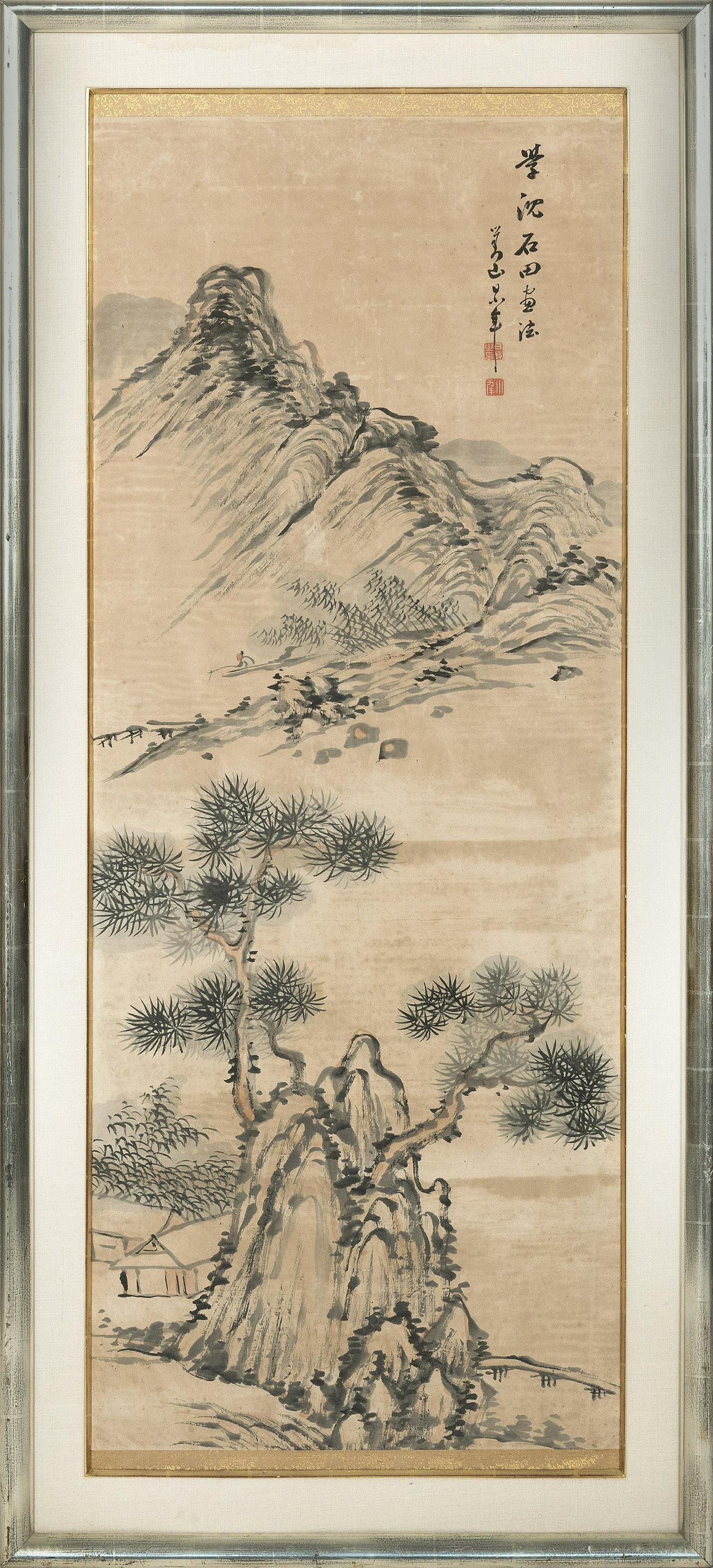 CHINESE SCROLL PAINTING On paper, 53” x 20”. Framed 61” x 27”. (1 of 2)