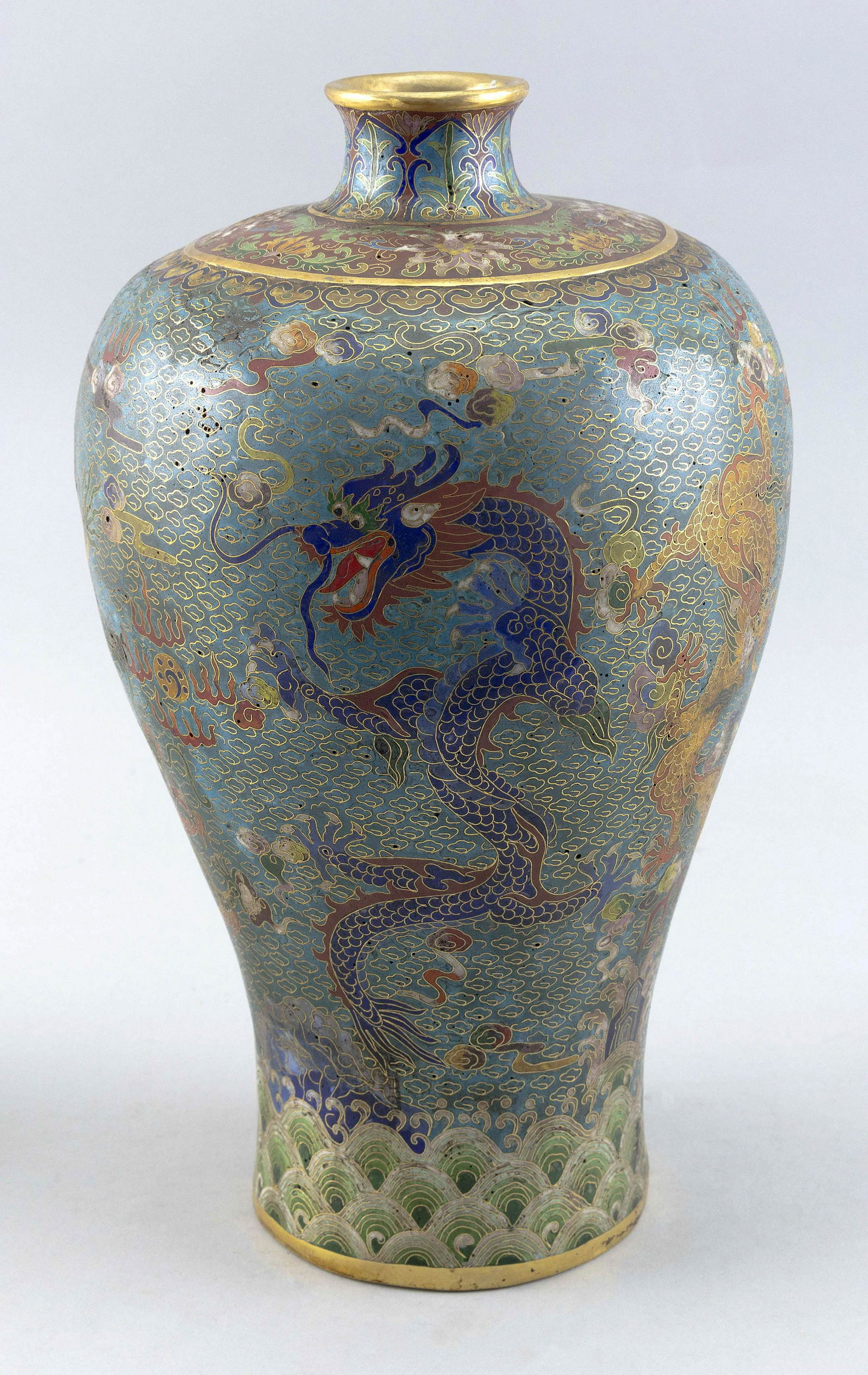 CHINESE CLOISONNE ENAMEL MEIPING VASE Late 19th/Early 20th Century Height 13.5". (1 of 13)